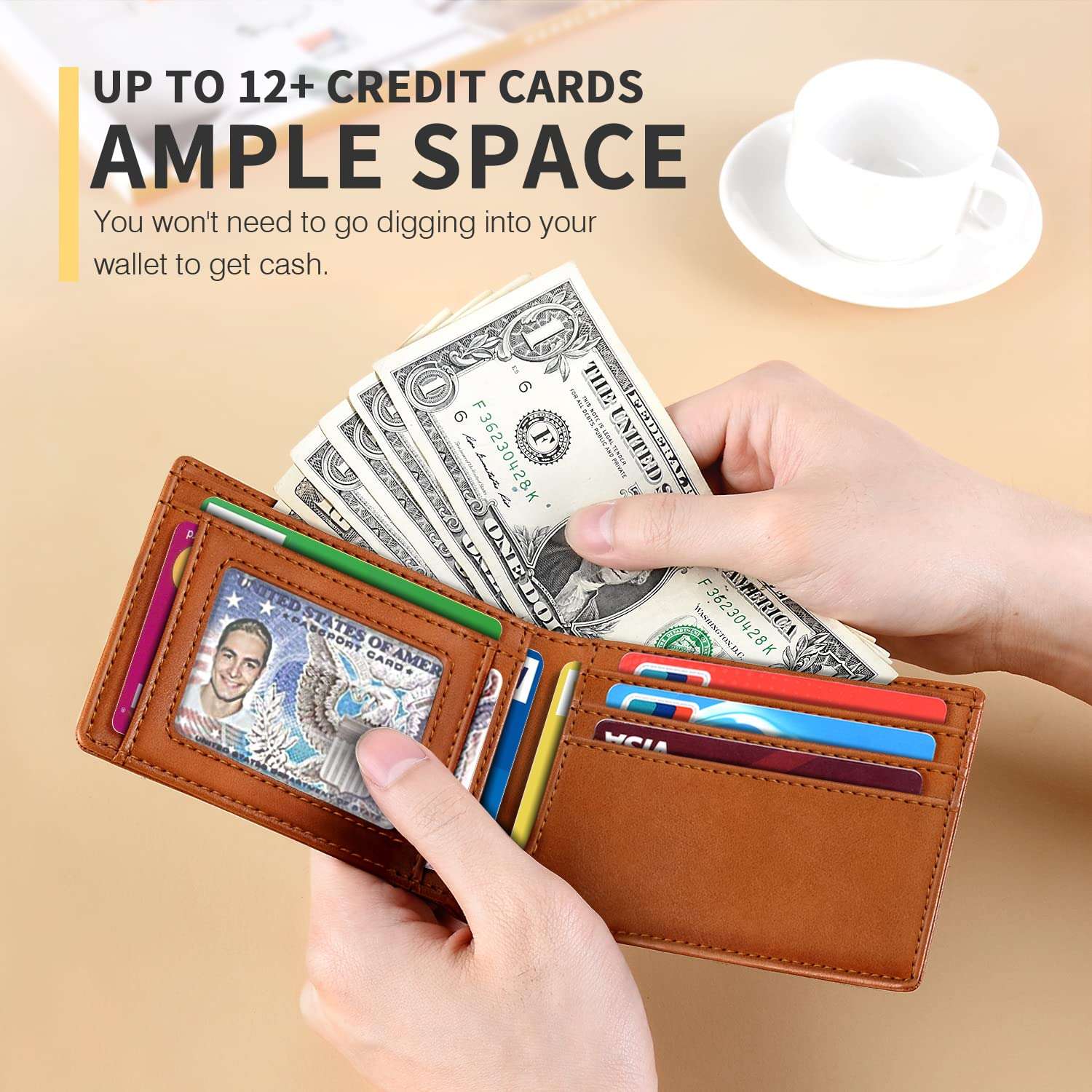 RUNBOX Novelty Wallet for Men Slim 11 Credit Card Holder Slots Leather RFID Blocking Small Thin Men's Wallet Bifold Minimalist Front Pocket Large Capacity Gift Box 2