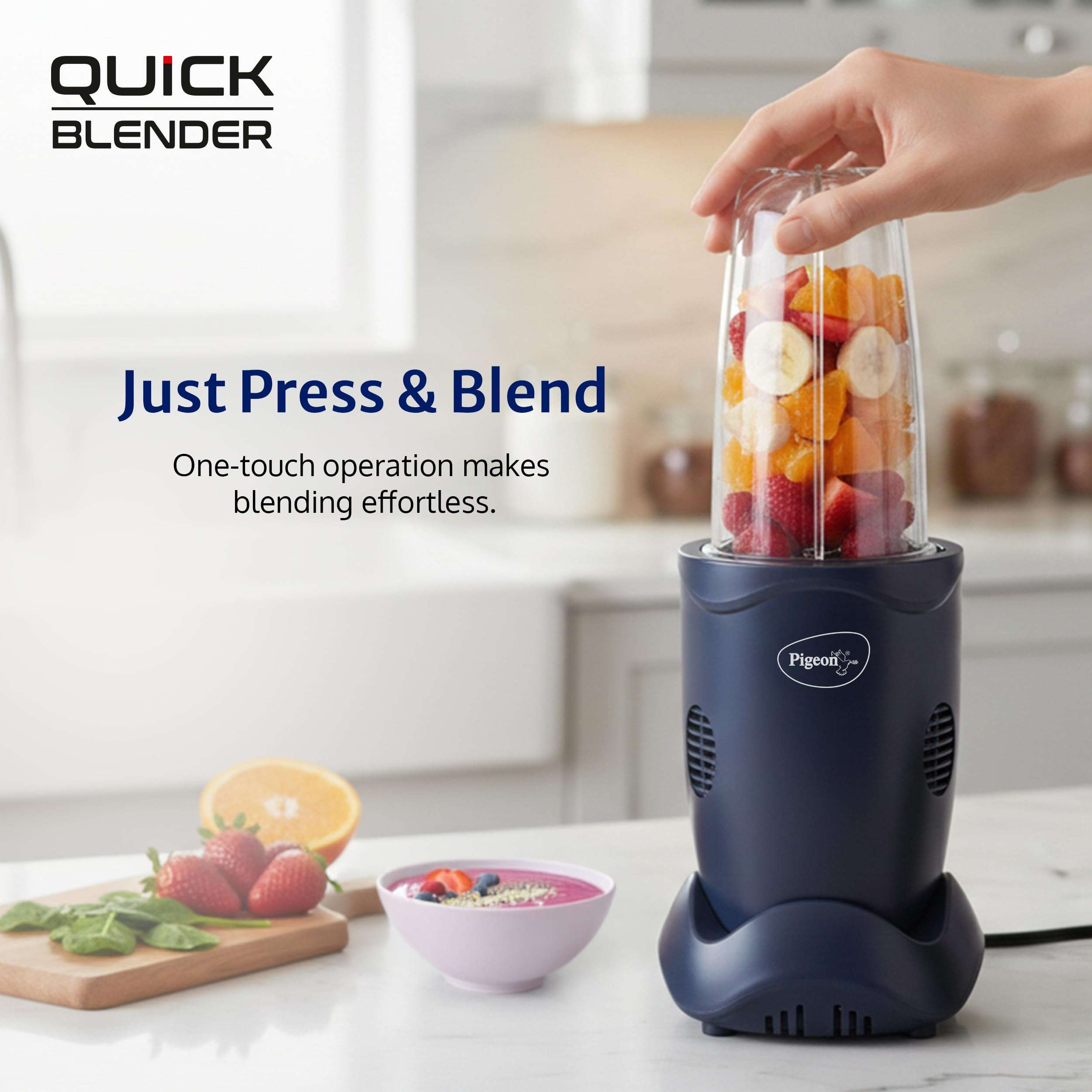 Pigeon By Stovekraft Quick Blend | Grinder Juicer Blender Smoothie Maker All-in-1 Machine | 400 Watt | 3 Jars 500ml,Dry Grind 300ml,1 Sipper, 1 Strainer lid, 2 Cap |2 Blades|1 Year Warranty 4