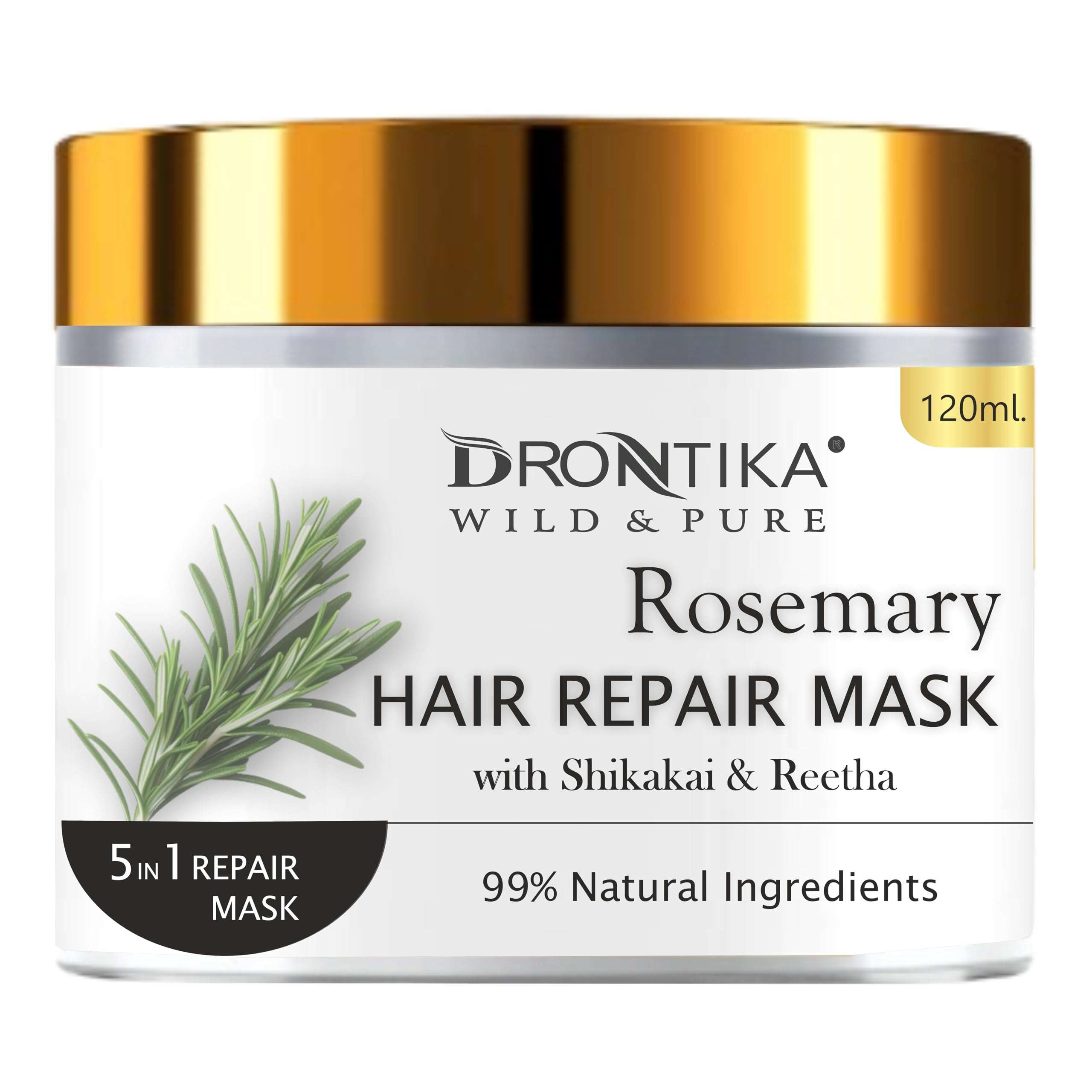 Drontika Wild & Pure Korean Rosemary Oil Hair Mask – For Dry & Frizzy Hair, Smoothening & Hair Fall Control | With White Fenugreek & Camellia – 120ml (1 Count) 1