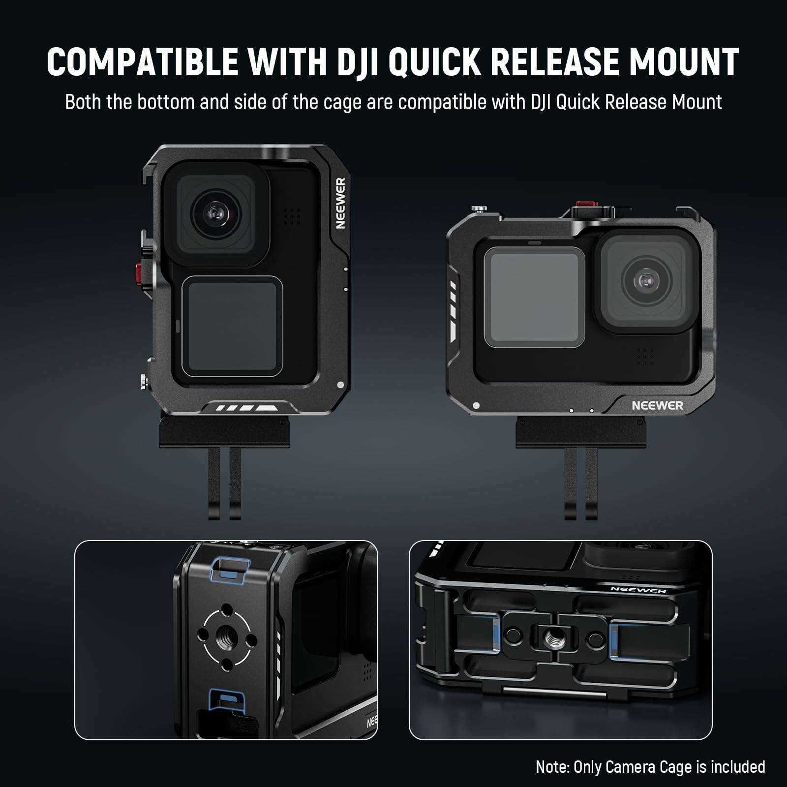 NEEWER Metal Video Rig Cage for GoPro Hero 12 11 10 9, Compatible with SmallRig DJI Quick Release Adapter Mount & Max Lens Mod, Cold Shoes for Light Mod & Mic, Removable Battery Door, AC007 6