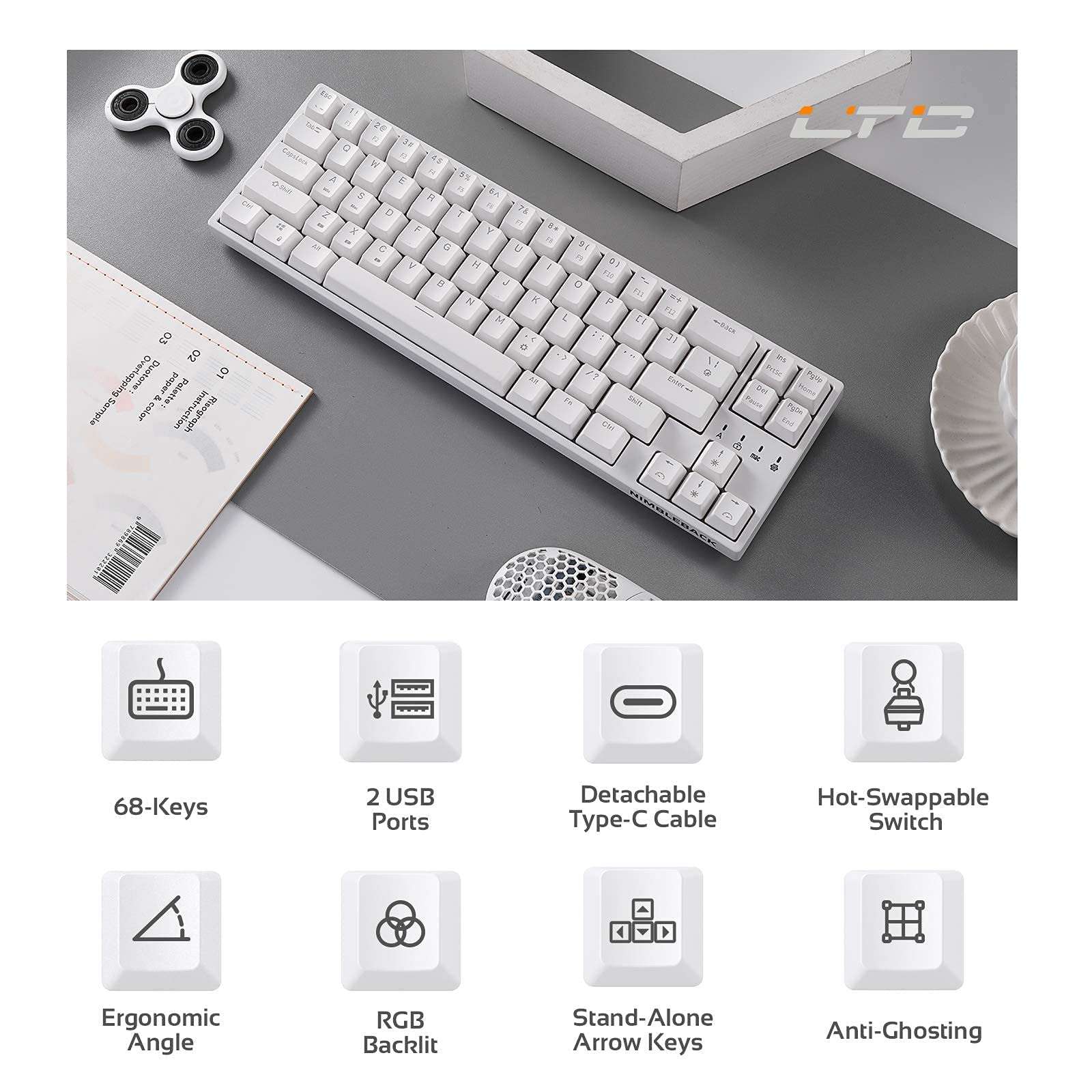 LTC Circle Pit HM-001 RGB Gaming Mouse & LTC NB681 Nimbleback RGB Wired 65% Hot-Swappable Mechanical Keyboard（Red Switch） Bundle 5