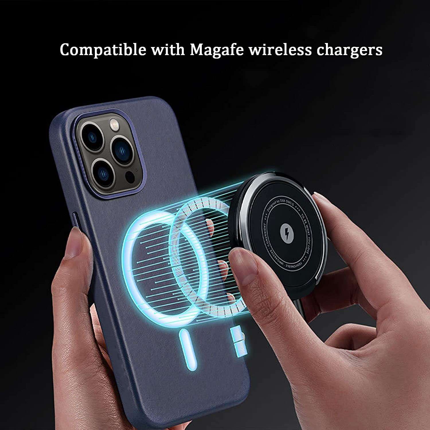 HKIDKK Case for iPhone 14 Pro Max, Premium Genuine Leather Slim Case with Soft Microfiber Lining Comfortable Grip Phone Cover, Compatible with Magnetic Wireless Charger (Color : Preto) 4