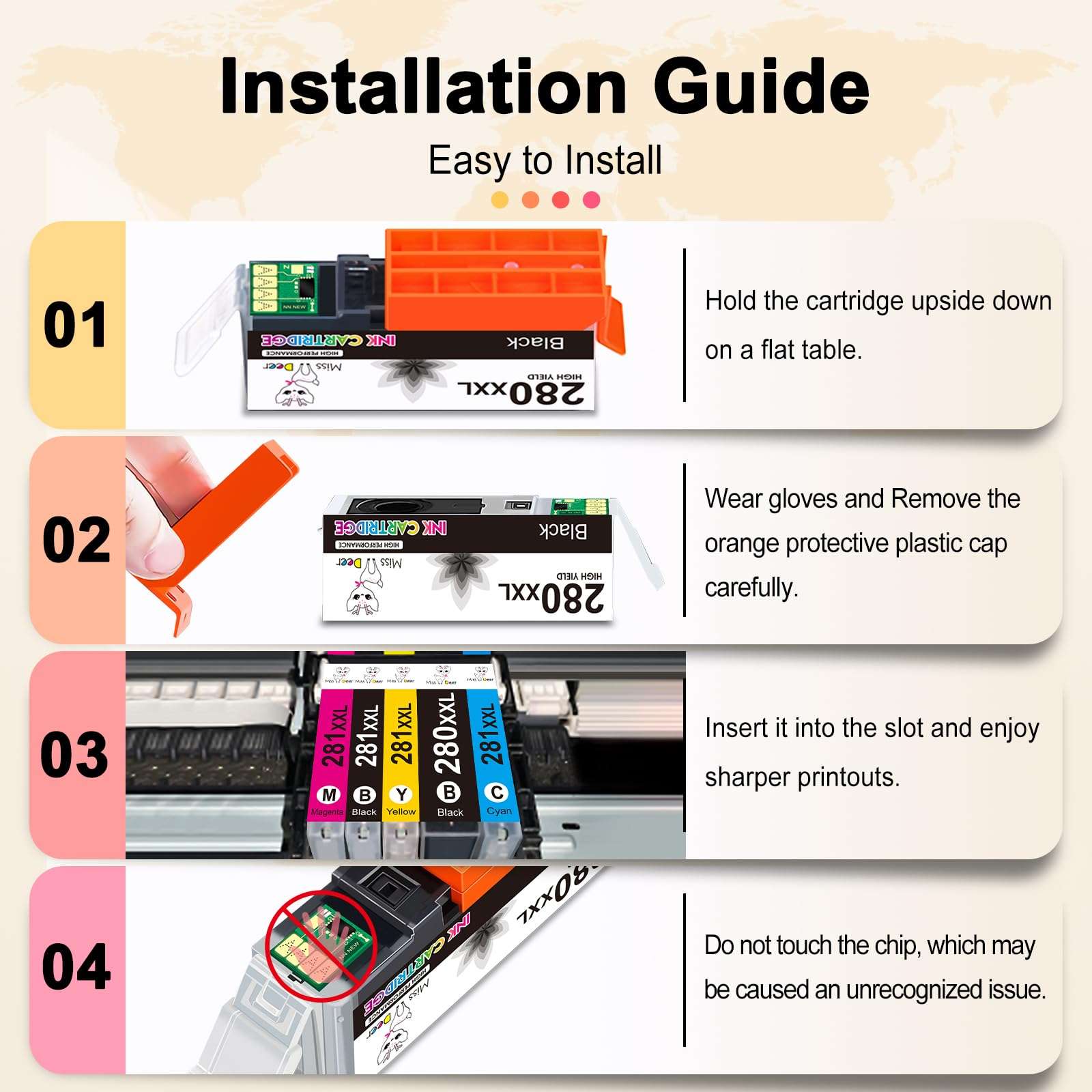 Miss Deer Compatible 280 281 Ink Cartridges for Canon PGI-280XXL CLI-281XXL for Pixma TR8520 TR8620 TS6120 TR7520 TS8220 TR8600 TS6220 TS6320 TS8320 TS9120 TS9521c Printer (1 PGBK 1BK 1C 1M 1Y) 5 Pack 6