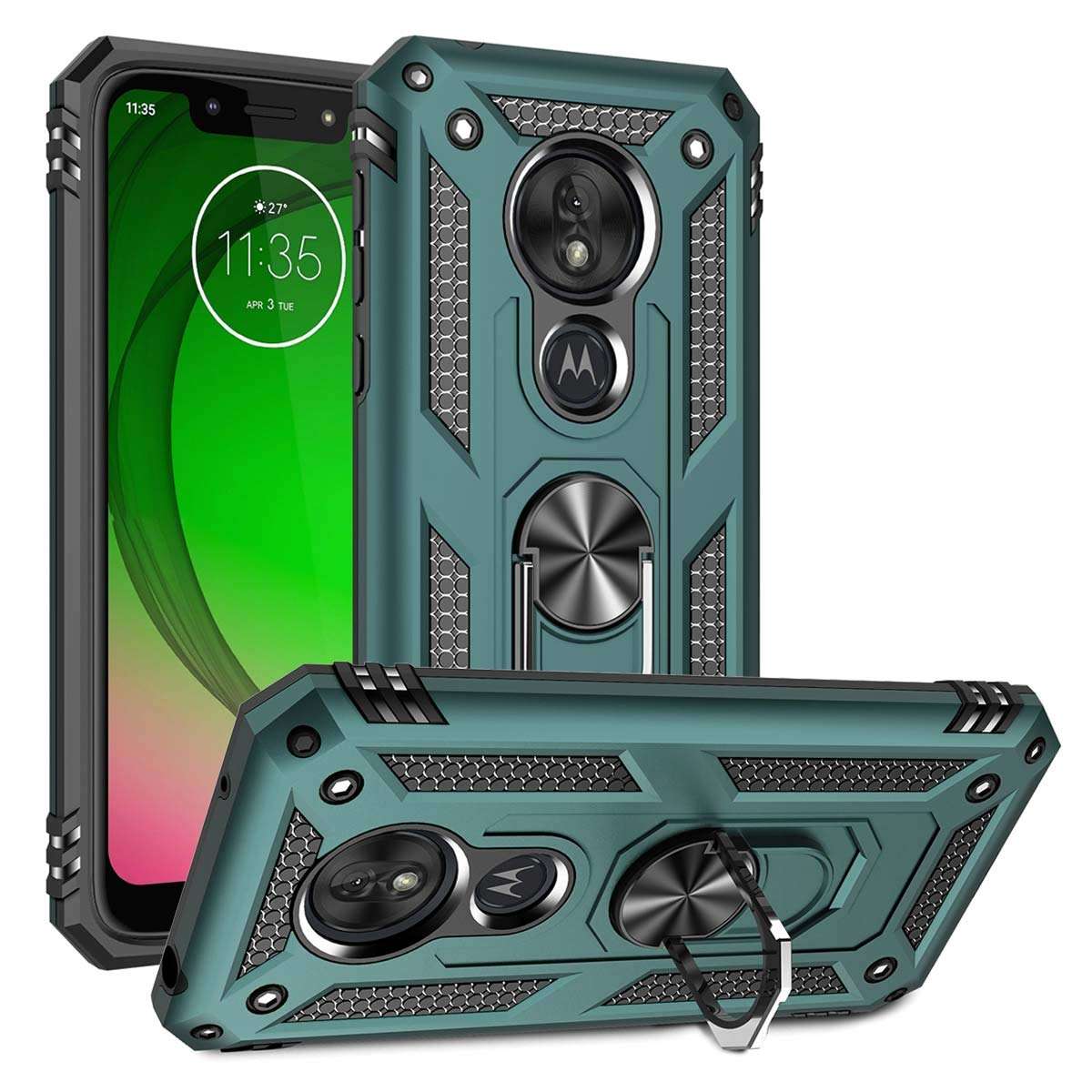 Moto G7 Play Case, [ Military Grade ] Shock-Absorption Bumper Cover Moto G7 Play Anti-Scratch Case with Ring Car Mount Kickstand for Moto G7 Play - Teal 1