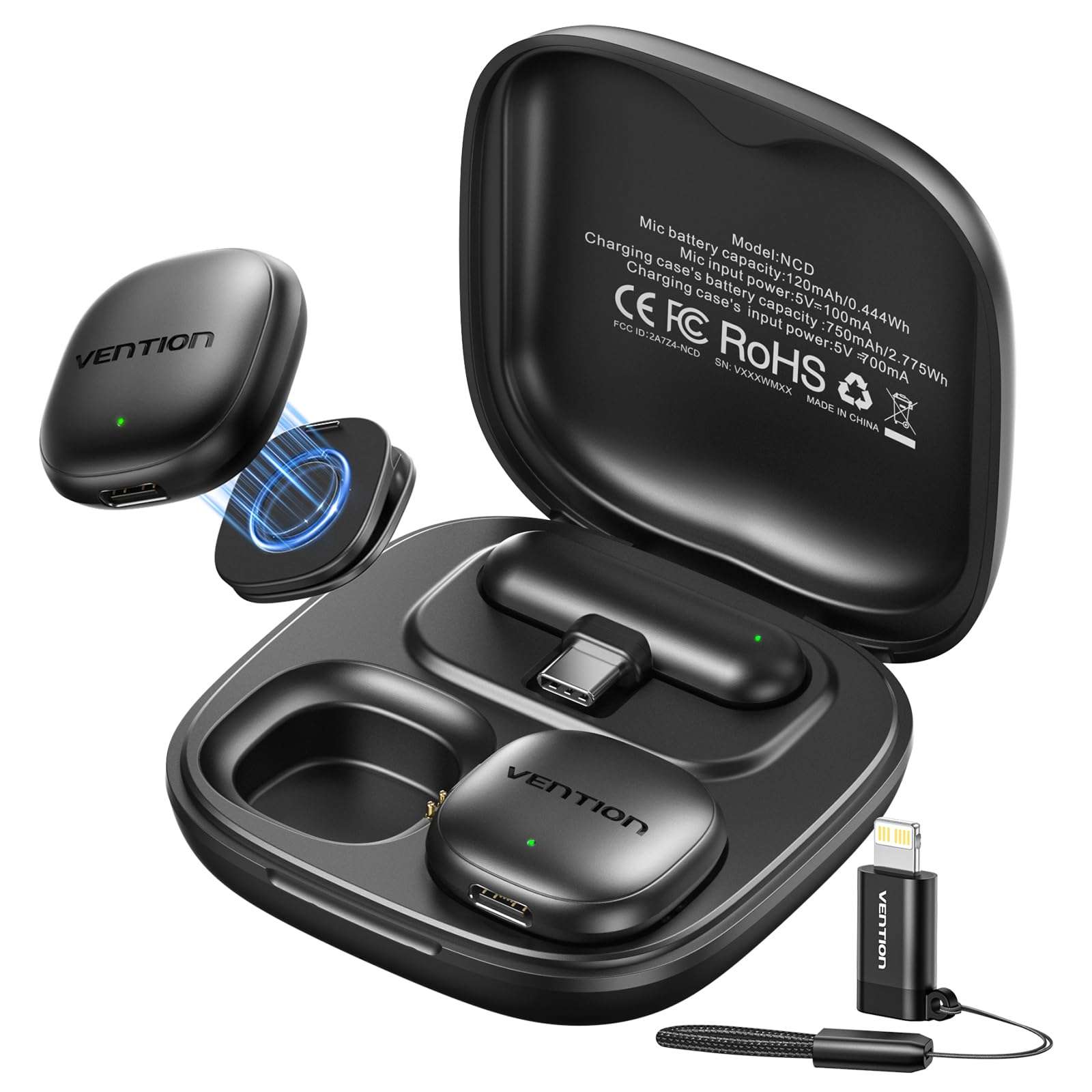 VENTION Mini Wireless Microphone for iPhone 17/16/15 Pro Max, USB C Bluetooth Microphone for Android/Camera, Ai Noise Cancelling Lavalier Mic with 24H Charging Case for Video Recording Vlogging 1