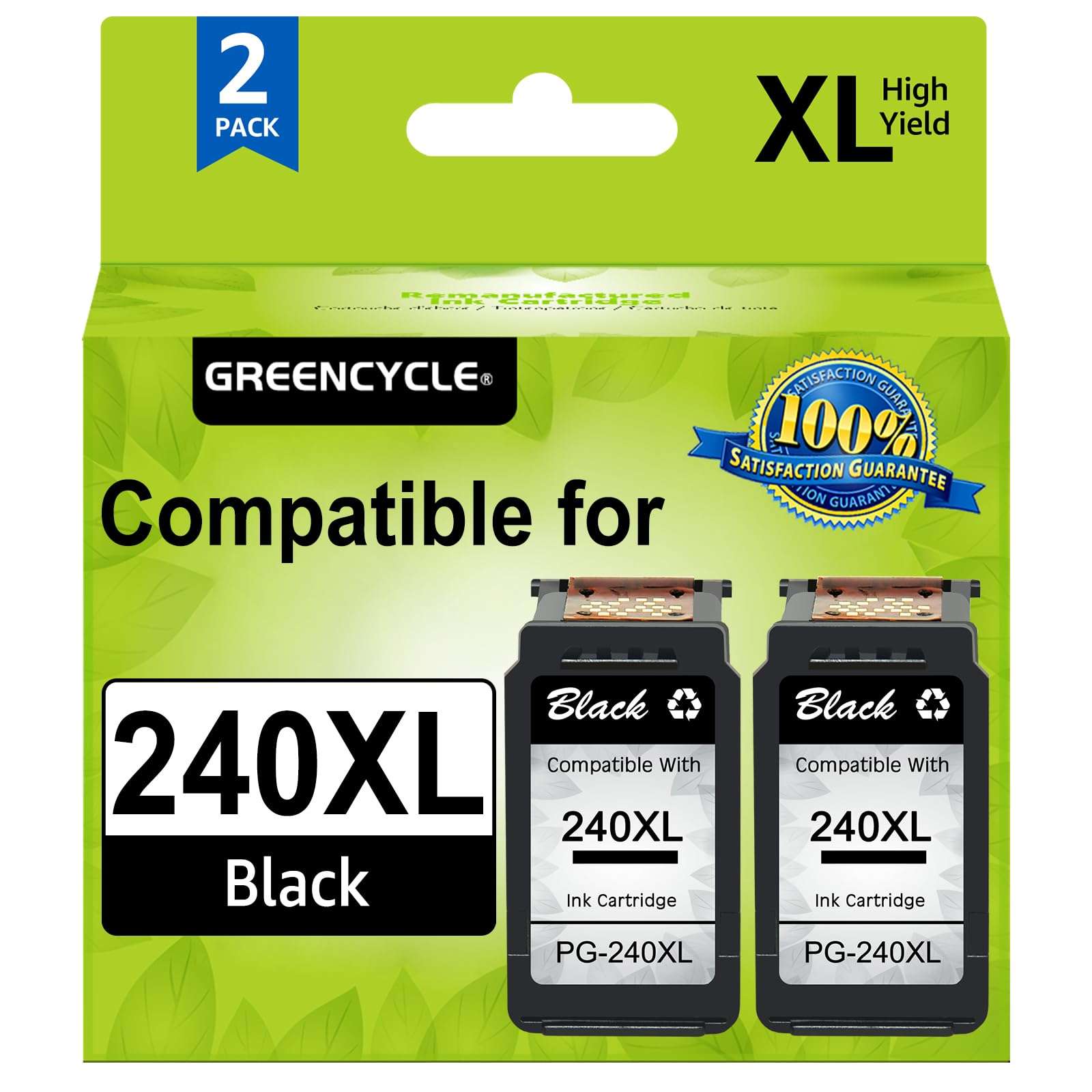greencycle Re-Manufactured PG-240XL 240 XL Ink Cartridge Compatible for Canon PIXMA MG3620 MG4220 MG3220 MG2220 MX392 MX432 MX472 MX512 MG3522 MX522 MX532 Printer (Black, 2 Pack) 1