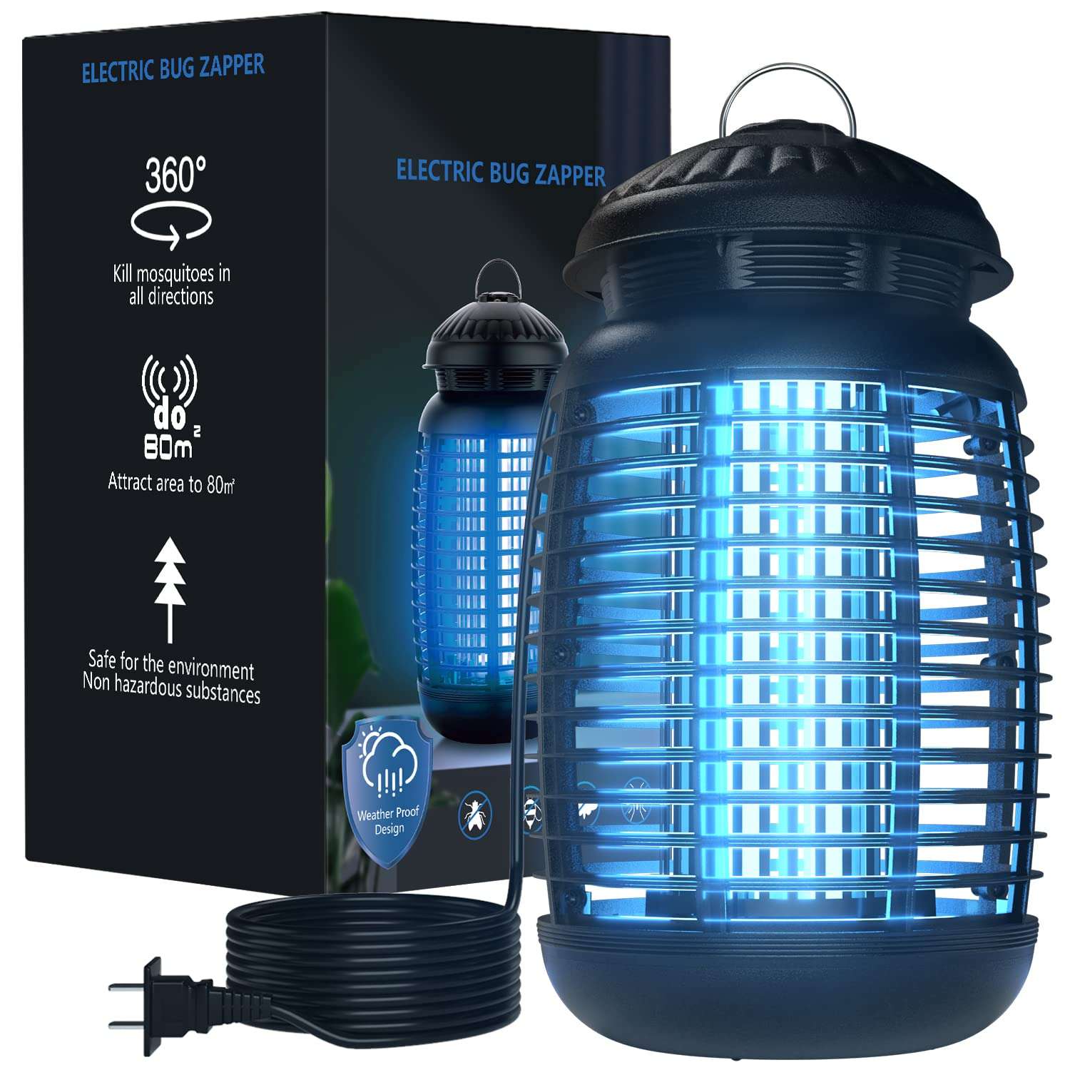 VANELC Bug Zapper for Indoor and Outdoor, 4200V Electric Mosquito Zapper, High Powered Waterproof Fly Zappers Mosquito Traps Outdoor, Fly Control for Home, Kitchen, Backyard, Camping 1