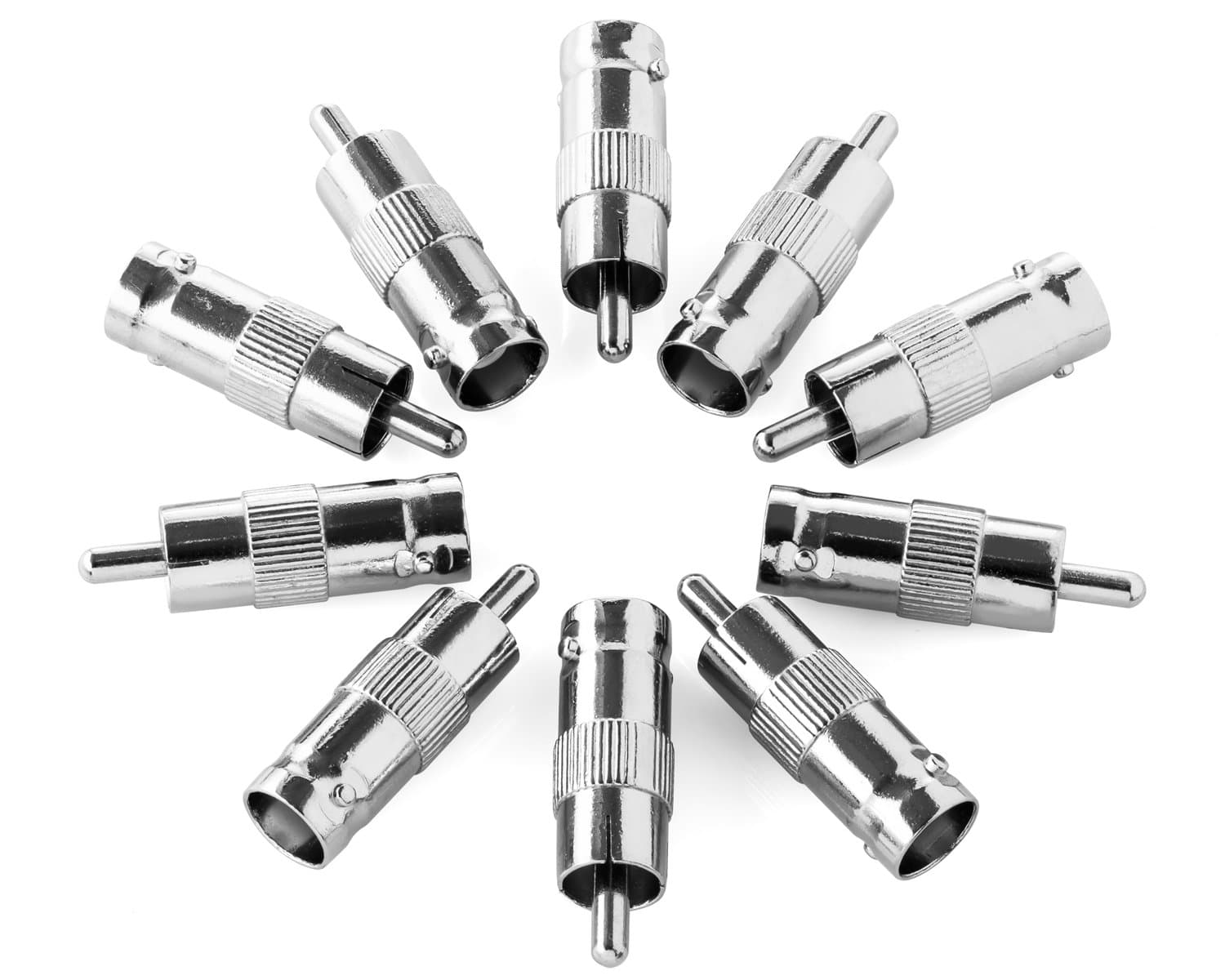 Pack of 6 BNC RCA Cable Electronics Adapter: Nickel Plated Female to Male Connector for DVR, Satellite TV, CCTV, and Security Camera Systems - MAXIMM 5