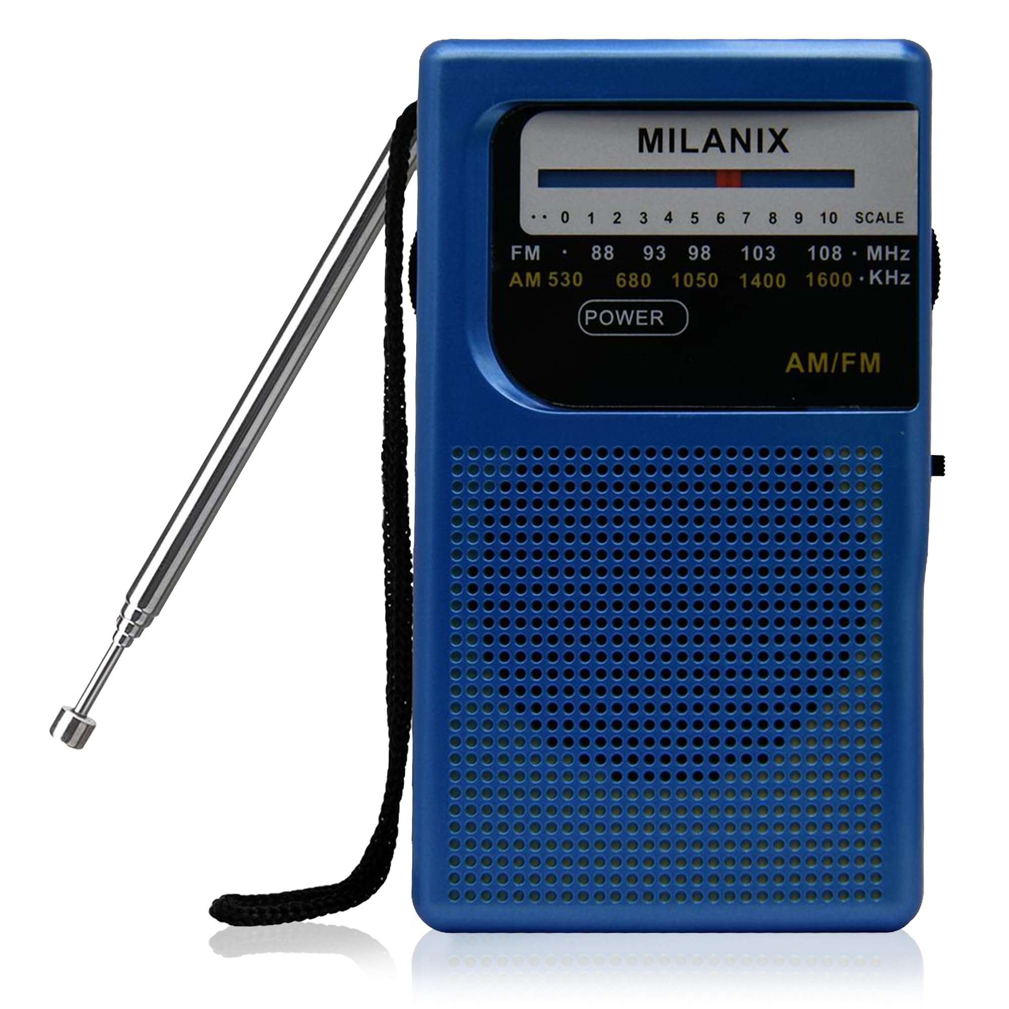 Milanix Small AM/FM Radio Portable Battery Operated with Best Reception, Longest Range, Headphone Jack, Tuning Light, Transistor, Indoor and Outdoor, Emergency Use (Blue Coral) 1