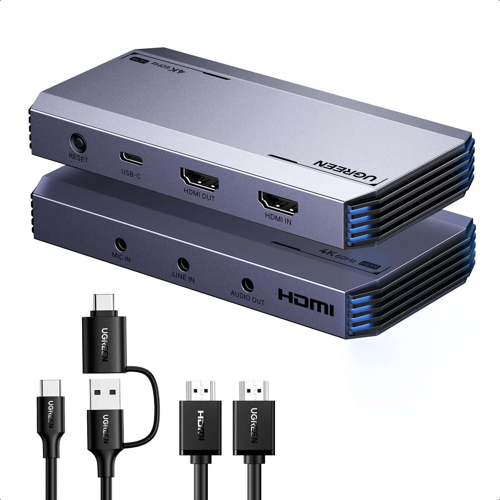 UGREEN 4K@60Hz Capture Card, Ultra HD HDMI Video Capture Card 1080P@240Hz USB 3.0 Ultra-Low Latency with VRR and HDR for Streaming, Gaming, Recording Compatible with iPad, Switch 2, PS5, Xbox, PC, Mac 1