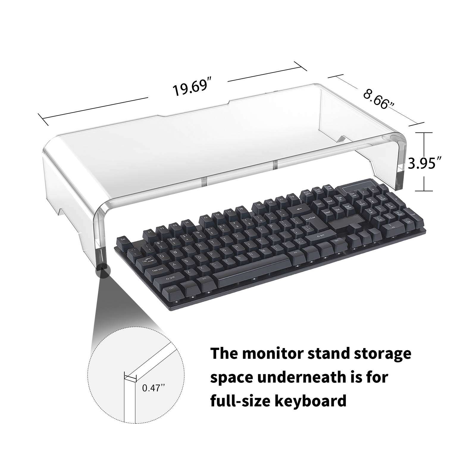Wisboc Acrylic Monitor Stand 19.69"x 8.66"x 3.95" Clear Monitor Riser PC Desk Stand for Keyboard Storage Laptop Multi-Media TV Screen 2