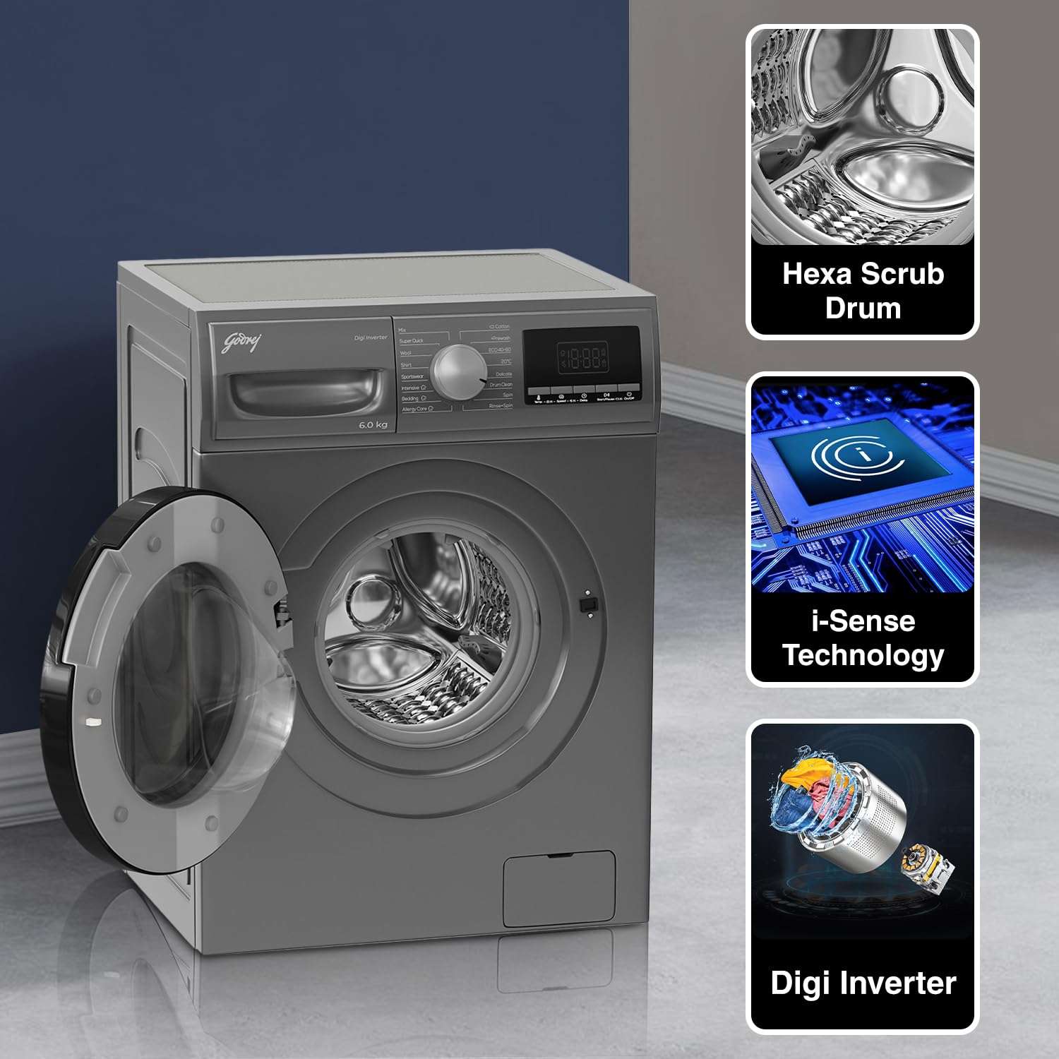 Godrej 6 Kg 5 Star Digi-inverter Fully-Automatic Front Load Washing Machine (2024 Model, WFEON HYS 6010 5 IJBT FLGR, With Steam Wash & 1000 RPM Spin Speed, Flint Grey) 3