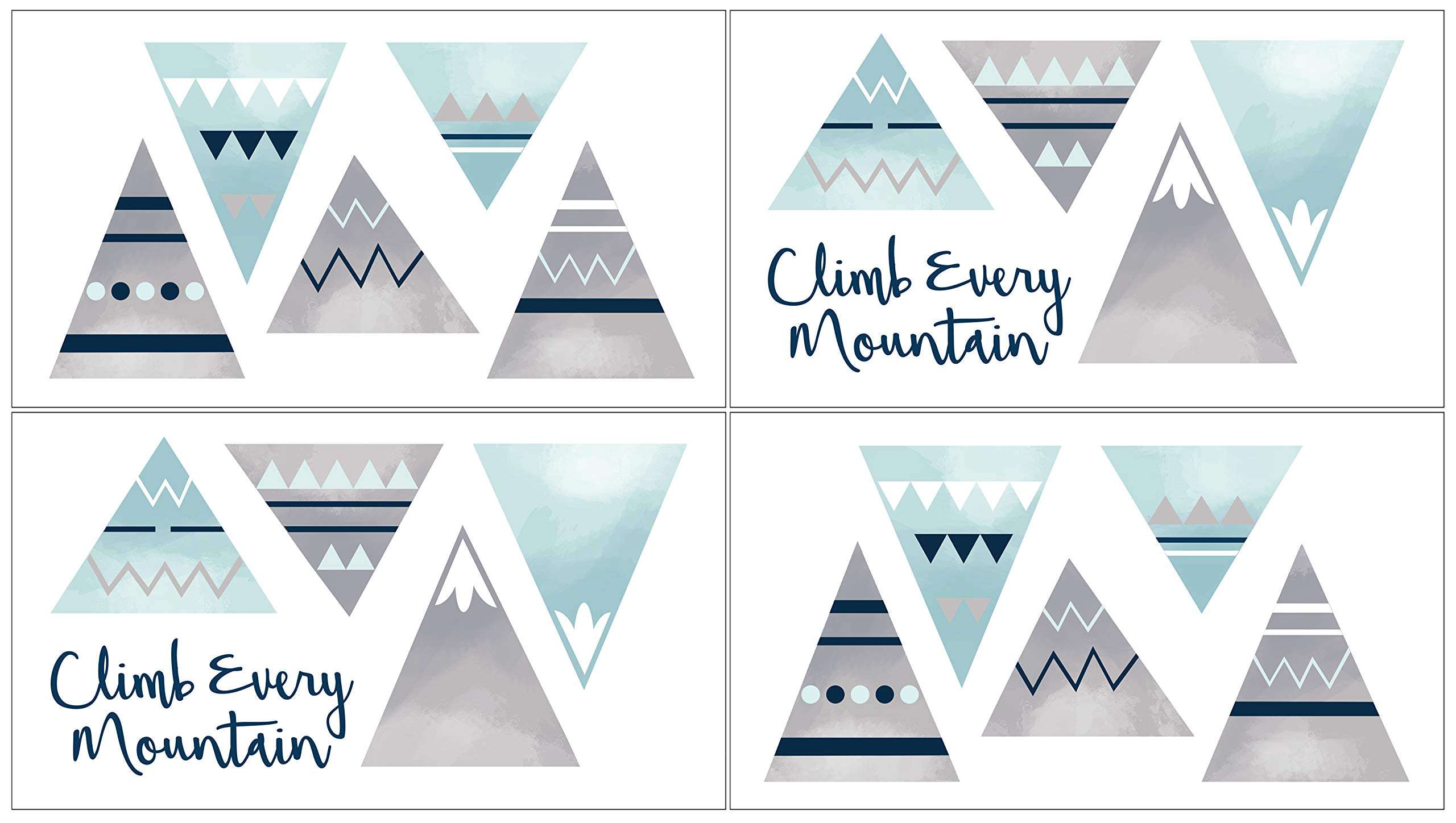 Sweet Jojo Designs Navy Blue, Aqua and Grey Aztec Peel and Stick Wall Decal Stickers Art Nursery Decor for Mountains Collection - Set of 4 Sheets