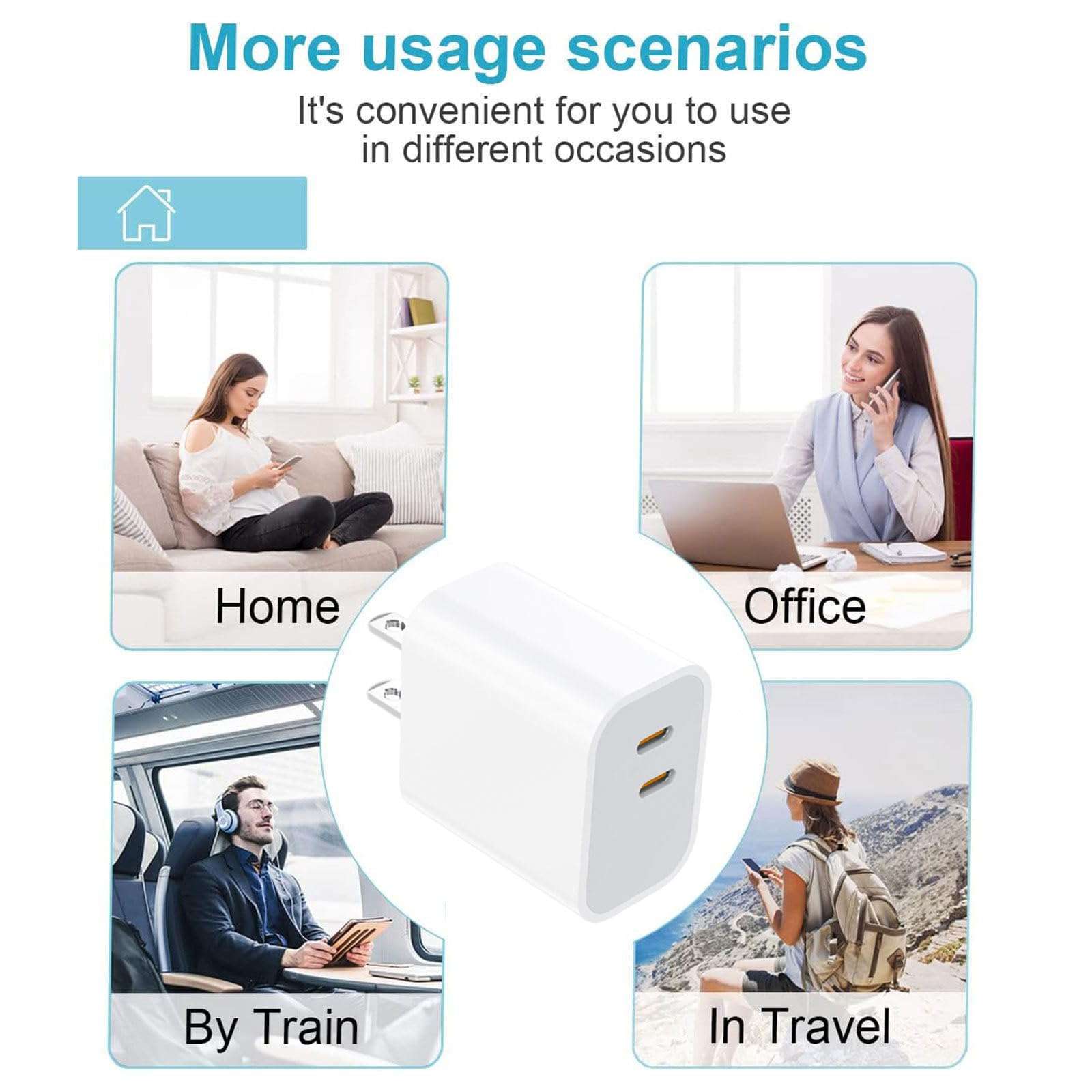 30W Dual USB-C Wall Charger 4-Pack, Compact Portable Charger for USB-C Devices and Compatible with iPhone 17/16/15 3