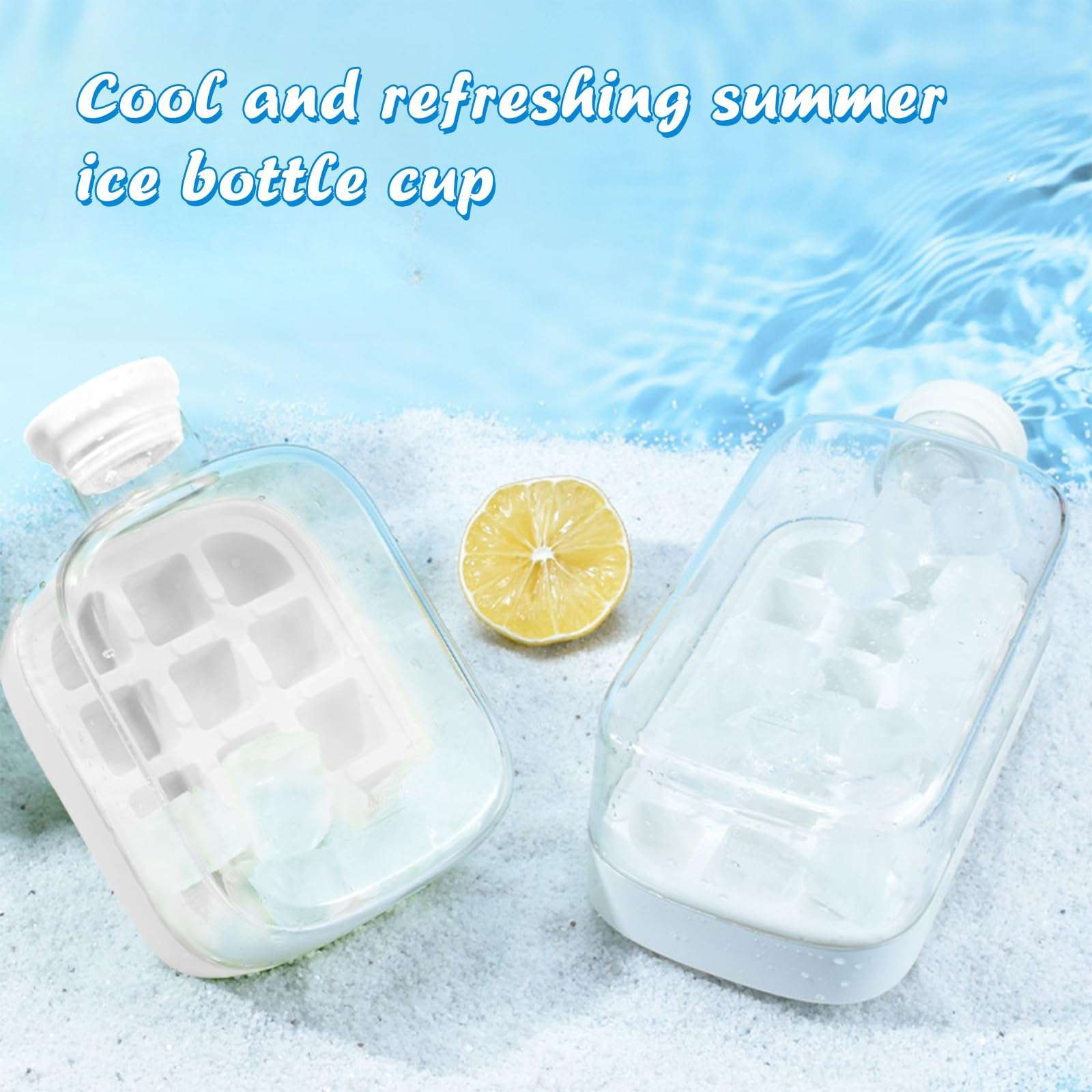2-in-1 Ice 500ml Cube Bottle with Straw - Easy Press Ice Tray Water Bottle, Leak Proof Lid, Touch-free Vertical Ice Maker for Freezer, Travel, Gym & Home Use 4