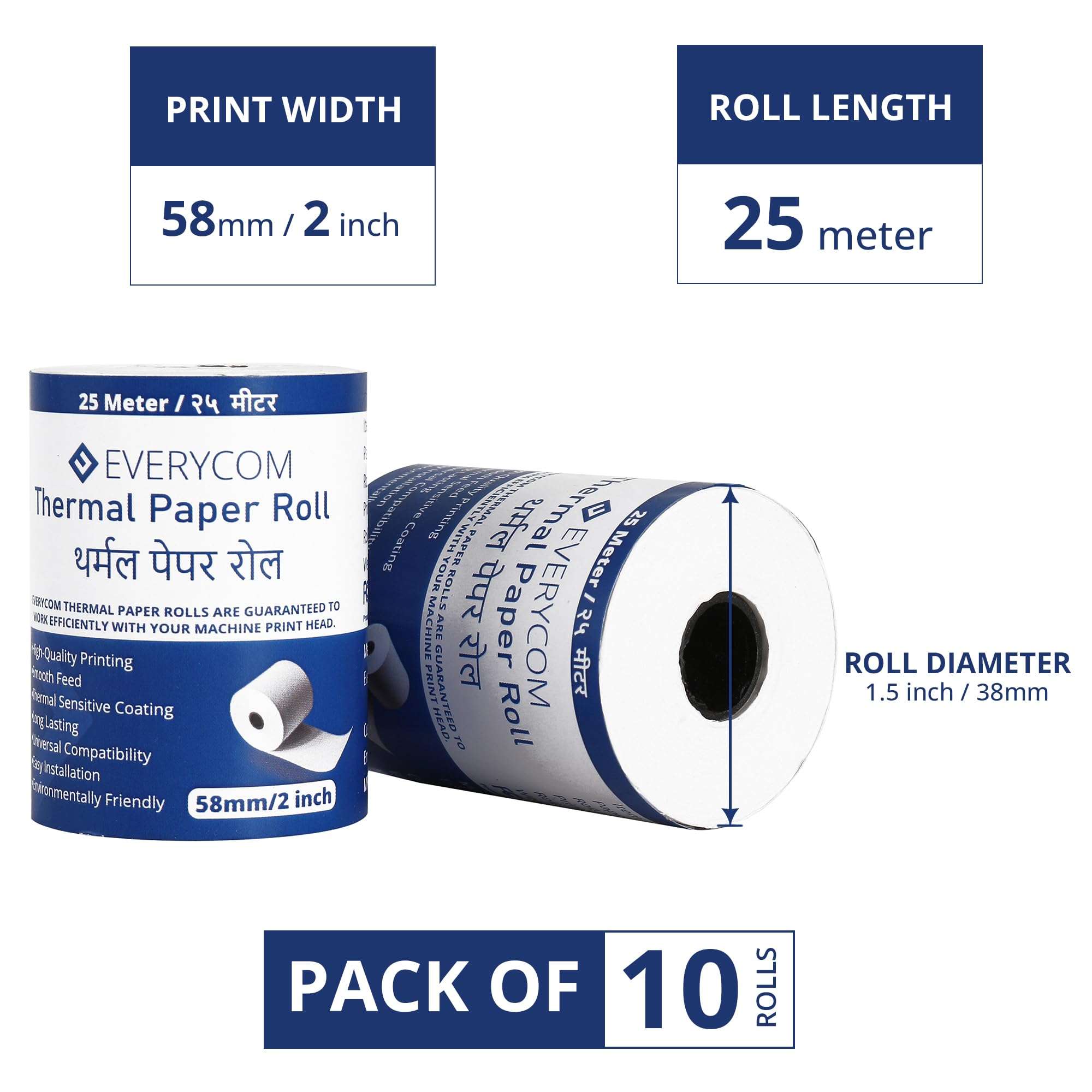 Everycom Thermal Receipt Paper Roll - 58mm(2 inch) x 25 Meter - Pack of 10 Rolls 3