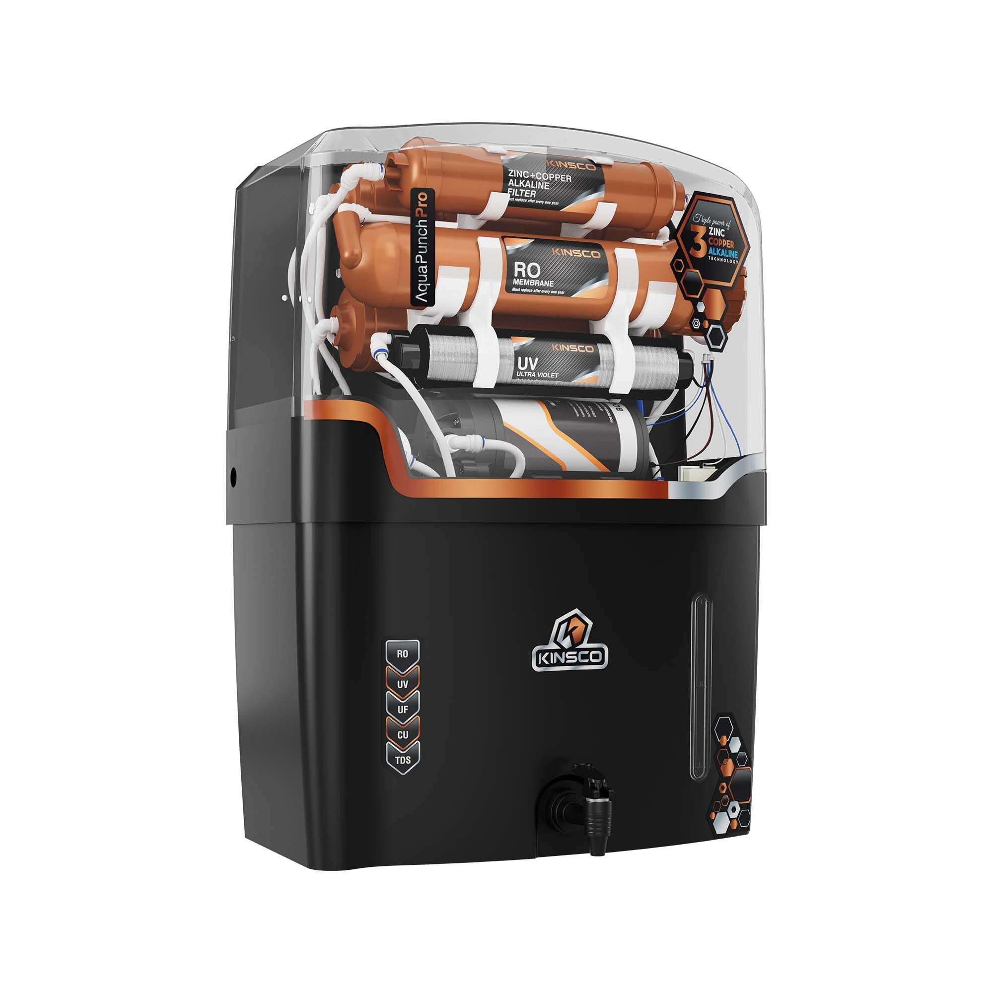 Kinsco Aqua Punch Pro With ISI Mark RO+UV+UF+TDS Adjuster 18 L RO + UV + CU Guard + Alkaline Enhancer + Mineral Water Purifier (Black) 3
