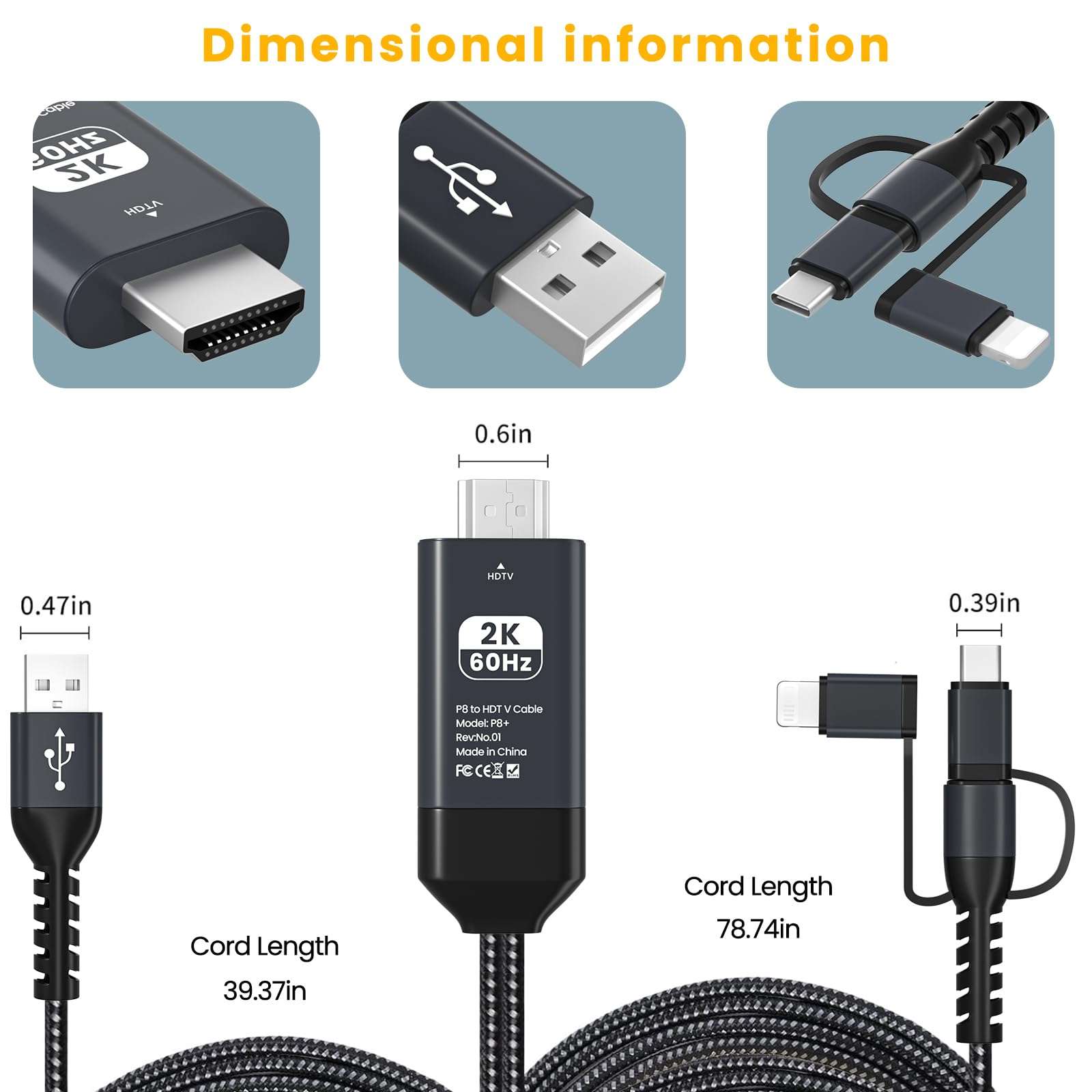 Ozvavzk HDMI Adapter for TV Phone to TV 1080P Digital AV Adapter 3 in 1 Sync Screen Connector Cable Compatible for Lighting USB C Micro USB to HDTV Projector Monitor 6