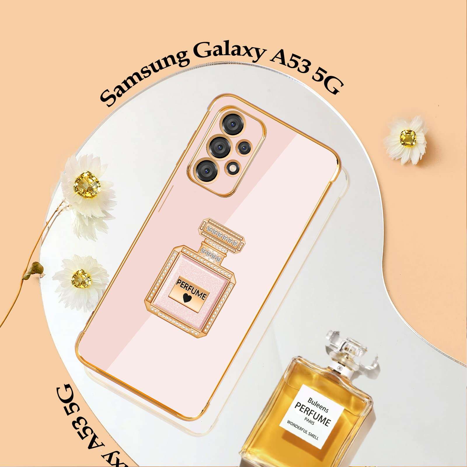 Buleens for Samsung A53 5G Case with Metal Perfume Bottle Mirror Stand, Cute Women Girly Heart Cases for Galaxy A53 5G Case, Elegant Luxury Phone Cover for Samsung Galaxy A53 5G Case 6.5'' 3