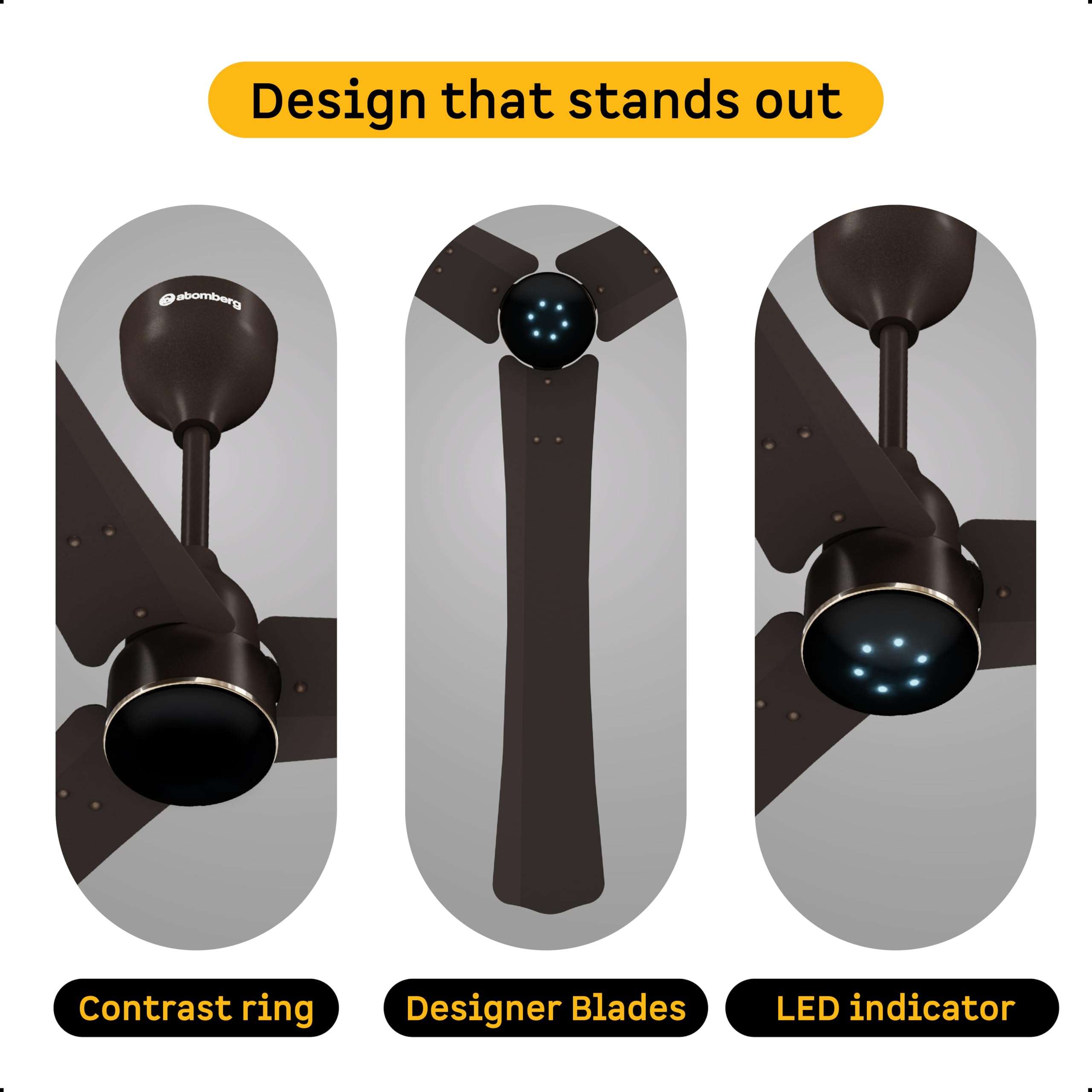 atomberg Renesa Halo Smart 1400mm BLDC Ceiling Fan with IoT & Remote | BEE 5 star | High Air Delivery | Low noise operation | LED Speed Indicator | Sleek Design | 3 Year Warranty| Blaze Brown 3