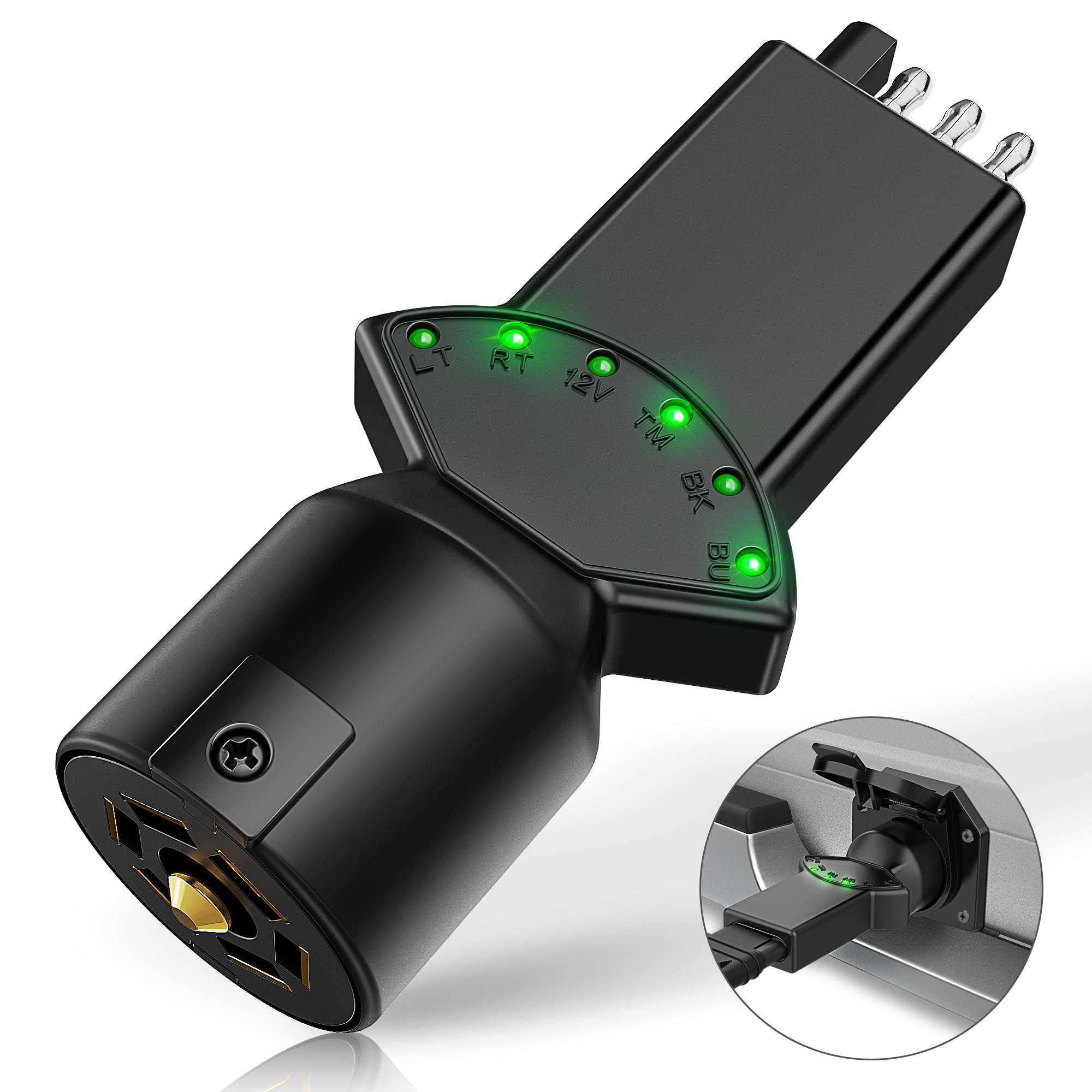 SnowyFox 7 Way Blade & 4 Pin Trailer Light Circuit Tester with LED Indicators 6 Function Light Tester for RV Boat Truck Trailer Socket Tester, 7 to 4 Pin Trailer Tester Adapter 2-in-1 Design 1