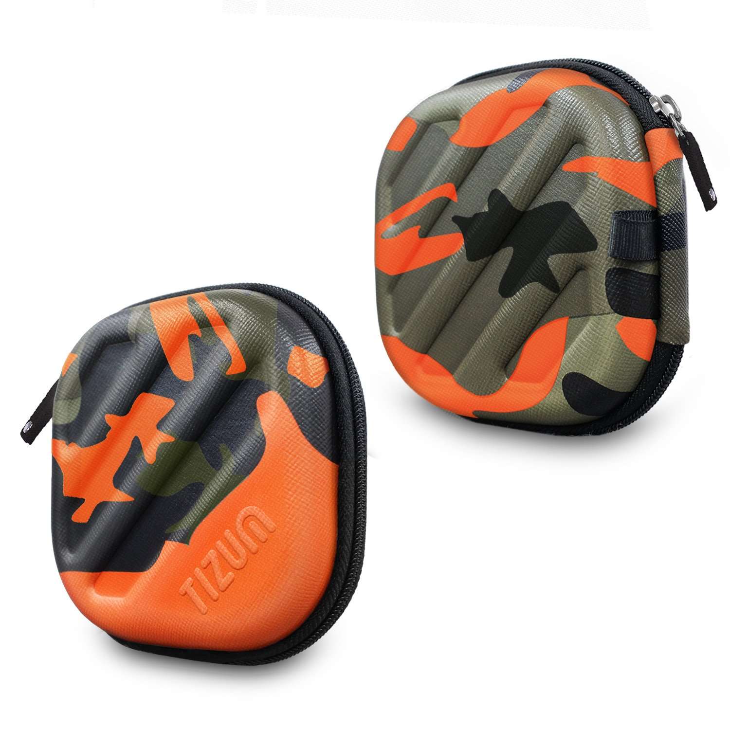 Tizum Earphone Carrying Case - Multi Purpose Pocket Storage with Carabiner Hook, Travel Organizer for Earphones, Pen Drives, Memory Card, Cable (Camouflage Orange) 5