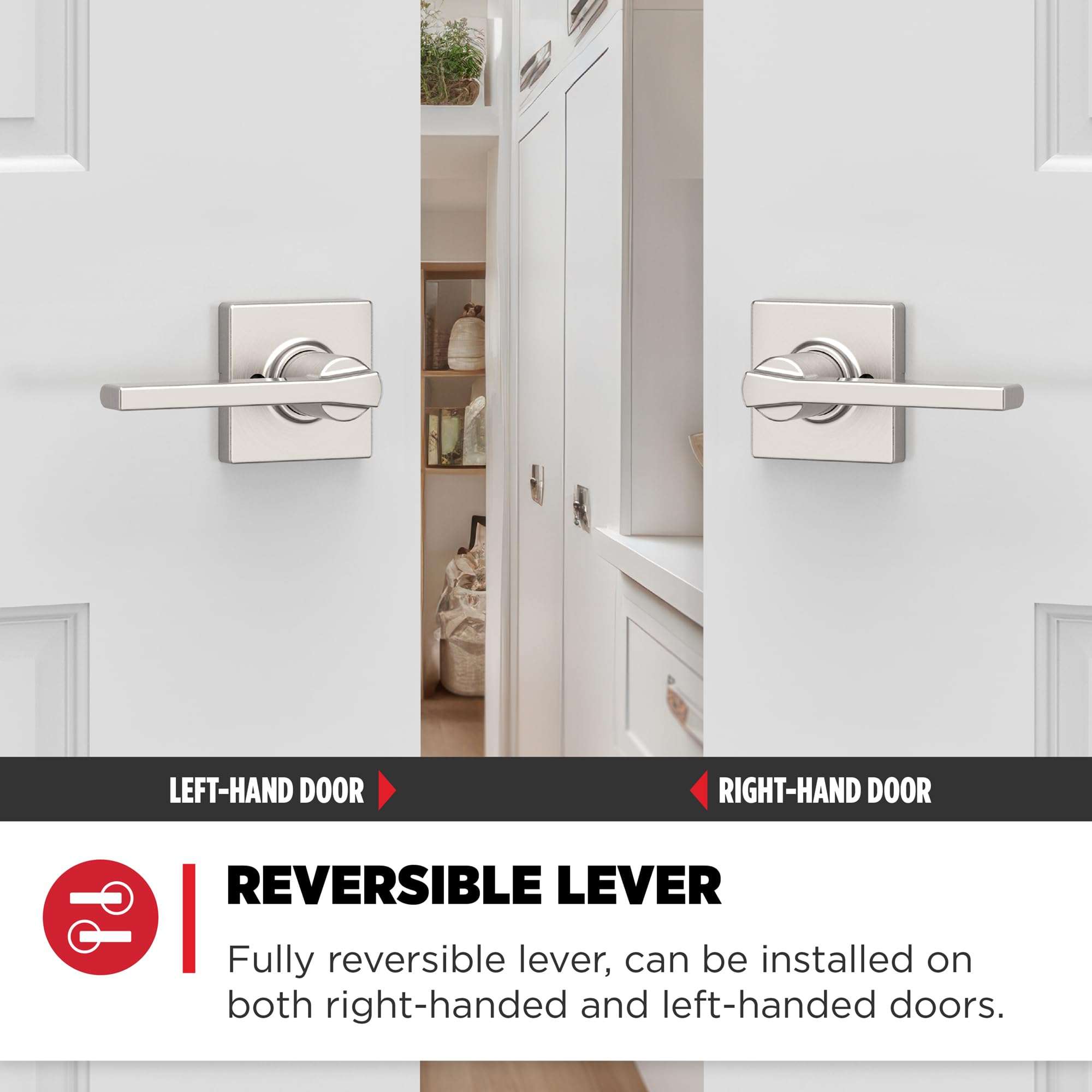 Kwikset Casey Dummy Door Handle, Single Sided Lever for Closets, French Double Doors, and Pantry, Satin Nickel Non-Turning Reversible Interior Push/Pull Lever, with Microban Protection 4