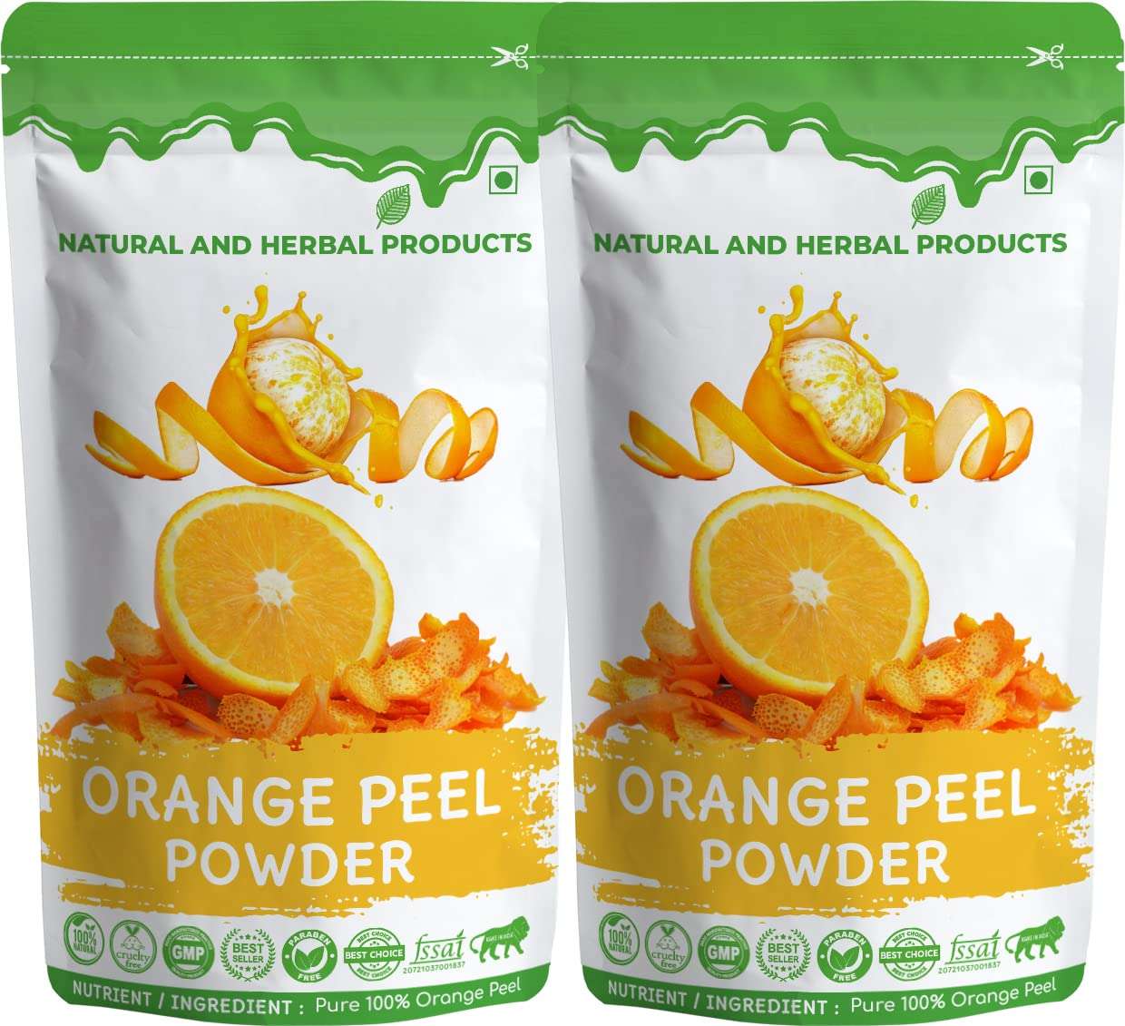 Orange Peel Powder Skin Whitening Face Pack Oil Control Pure Natural & Organic for Skin Lightening & Glowing Skin & Pimples Tan Removal Hair Drinking Eating Edible Body(100Gm Pack 2) Herbal 1