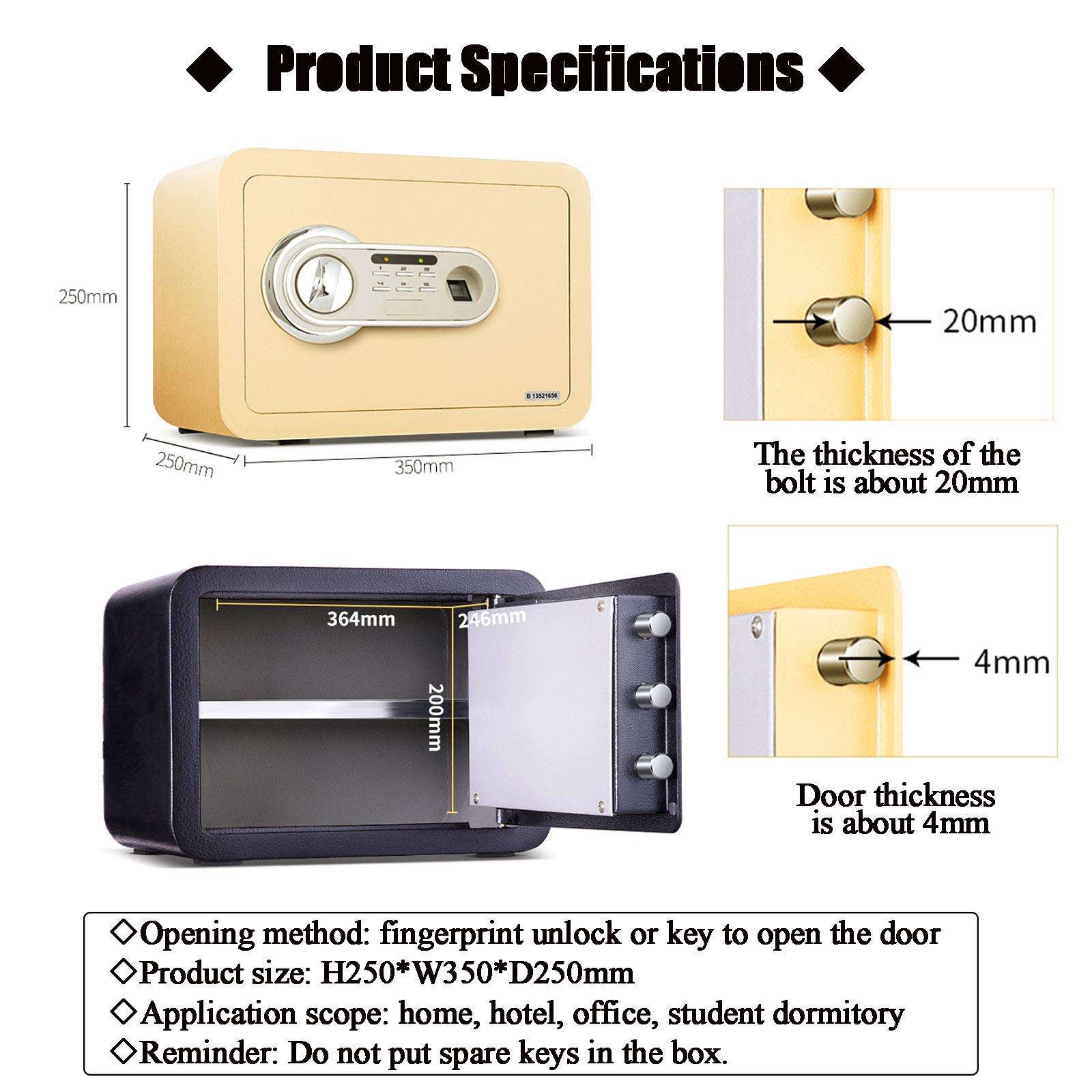 Biometric Fingerprint Safe Digital Electronic Security Safe Box for Home,Office,Hotel, More Storage Space, Built-in Alarm 2