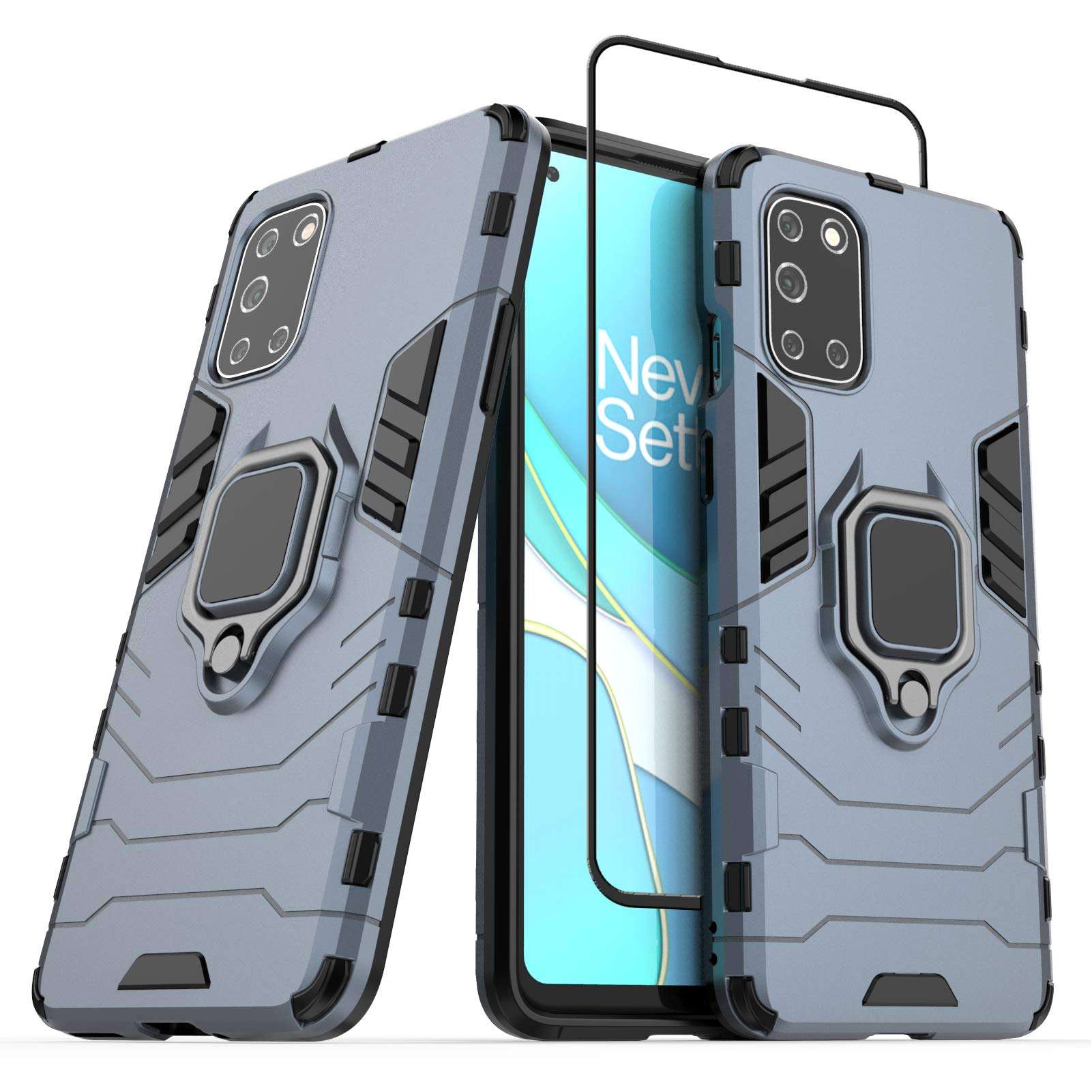 Nuomaofly for Oneplus 8T Case, OnePlus 8T+ 5G Case with Screen Protector, Soft TPU and Hard PC with Metal Ring Rotatable Kickstand Shockproof Case for Oneplus 8T Plus - Blue 1