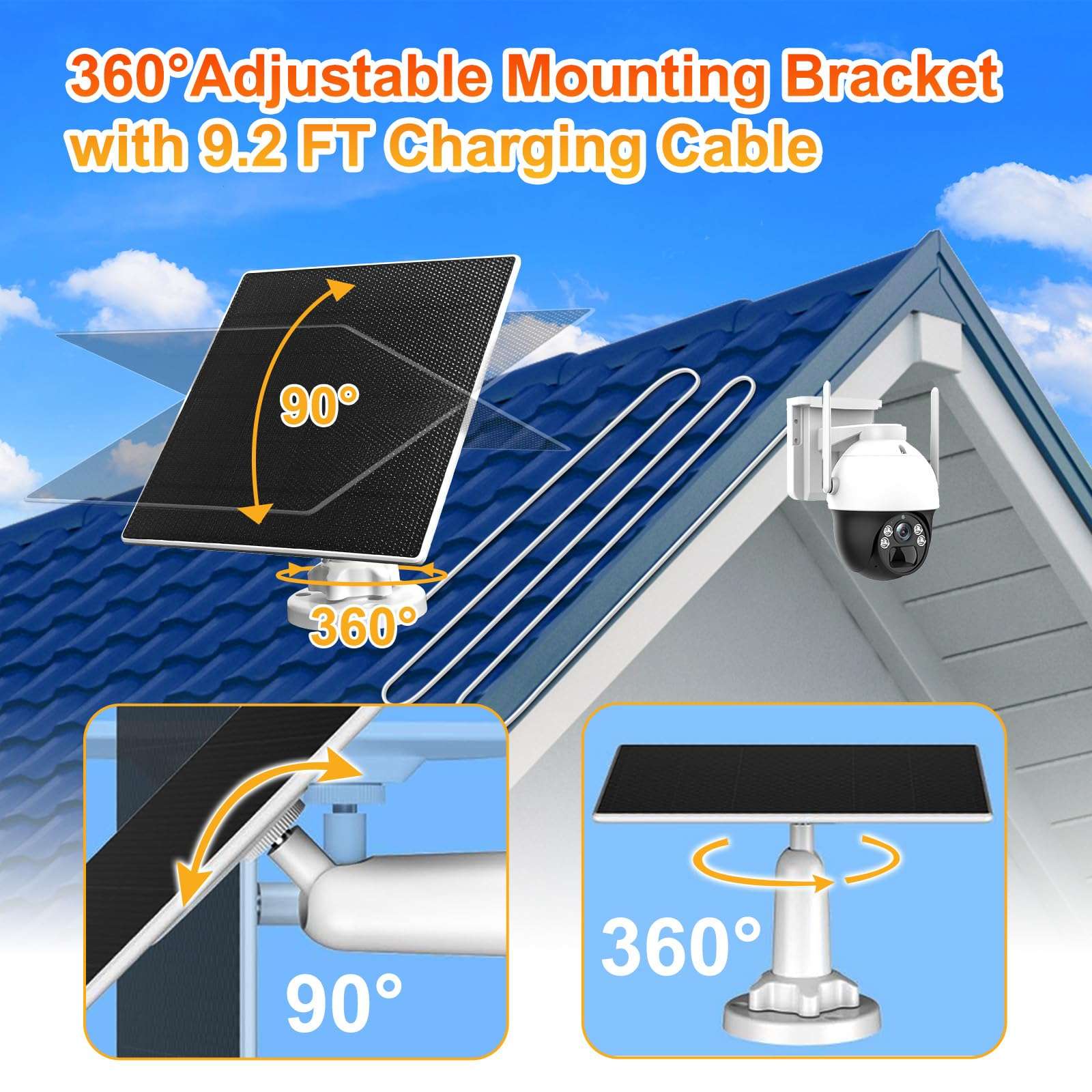 QLAYA Solar Panel for Ring Camera, 5W Solar Charger Compatible with Ring Spotlight Cam Plus/Pro(Battery) and All-New Stick Up Outdoor Cam Battery with 10ft Long Cable 4