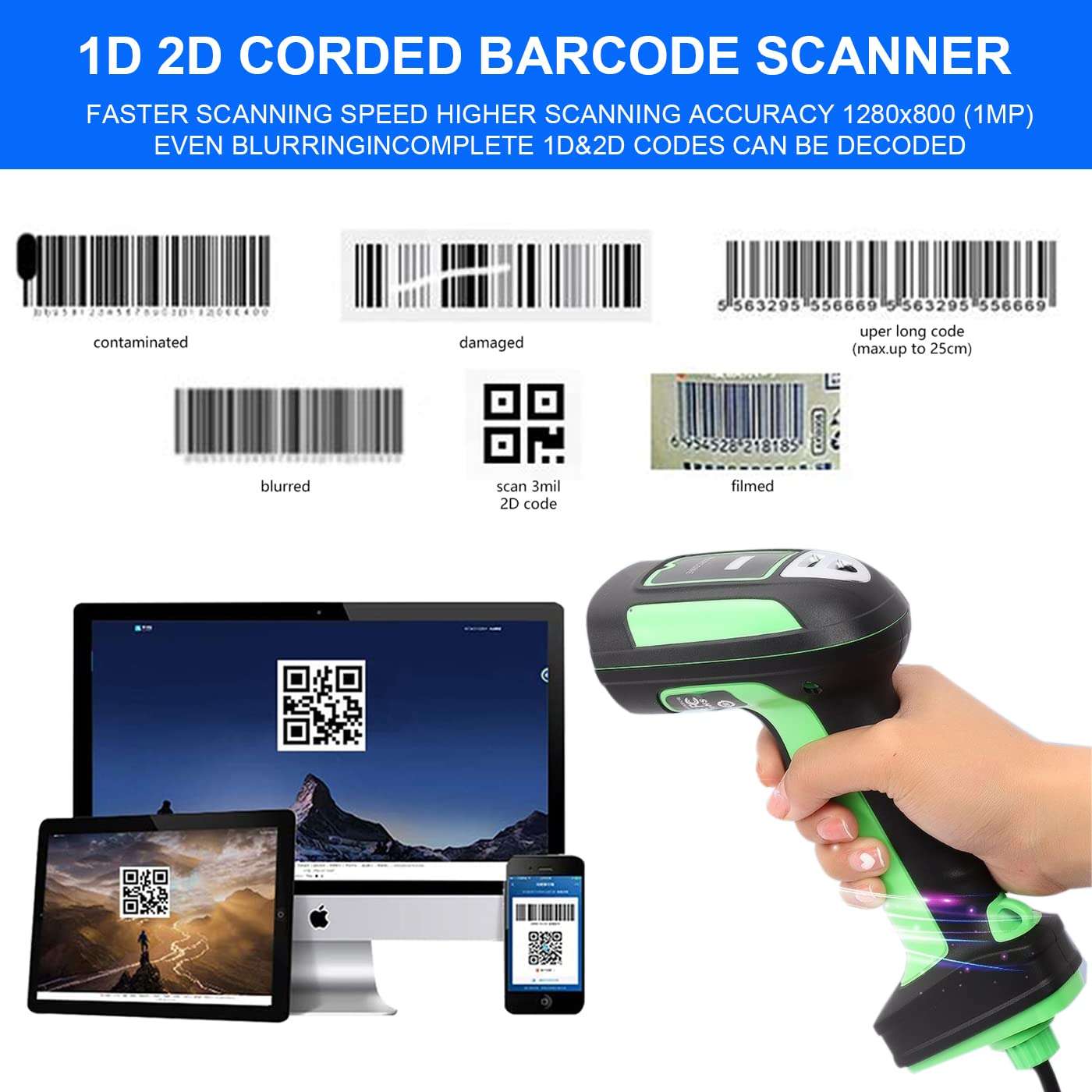 LENVII HD9005-U Handheld Wired 2D Barcode Scanner with USB Connection, Supporting Continuous and Batch Code Reading, Strong Algorithm Robustness, and Effective Response to Various situations 6