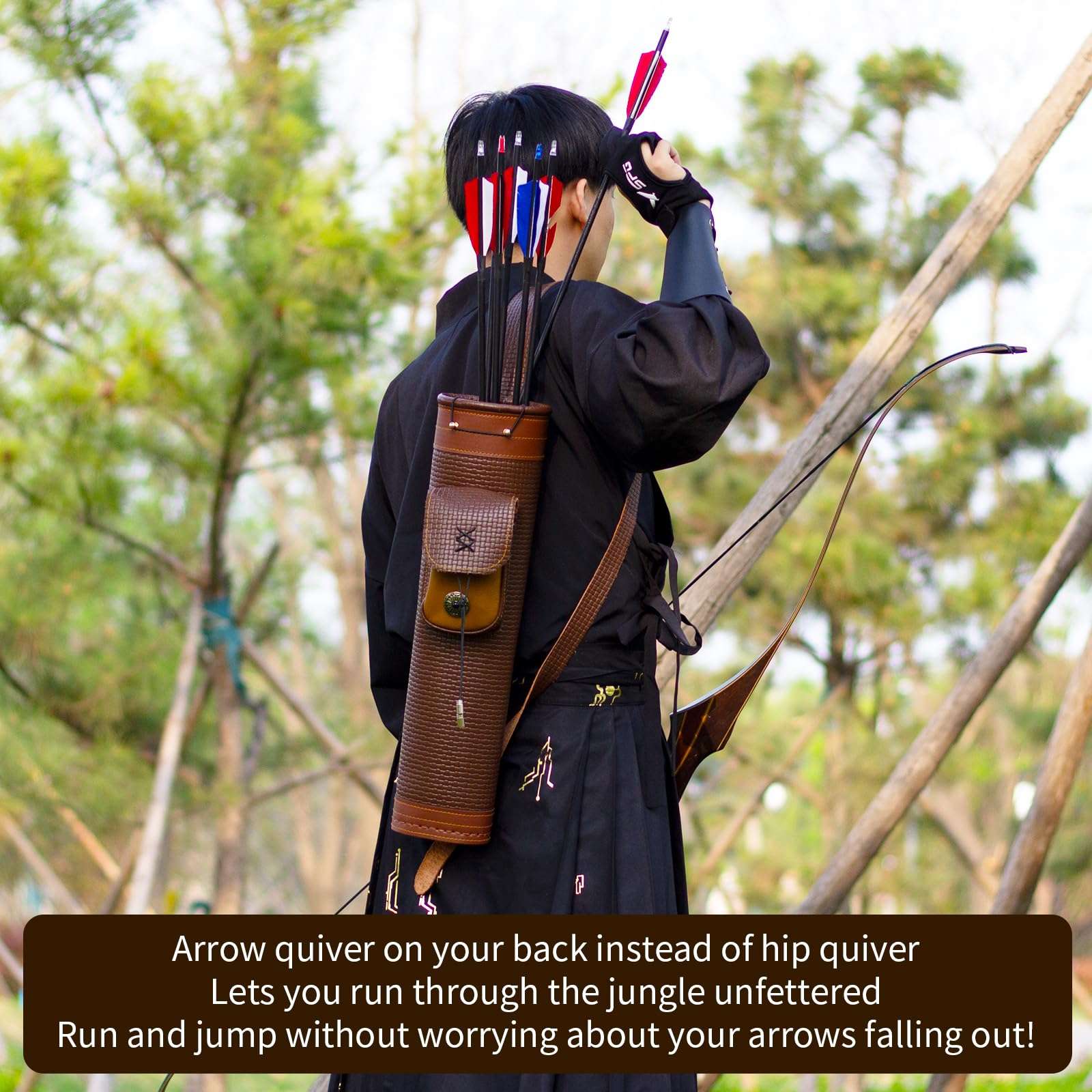 SOPOGER Arrow Quiver Arrow Holder - Handmade Traditional Leather Quiver with Adjustable Strap and Pocket, Archery Shoulder Back Quiver for Arrows Cosplay Bow and Arrow Accessories 5