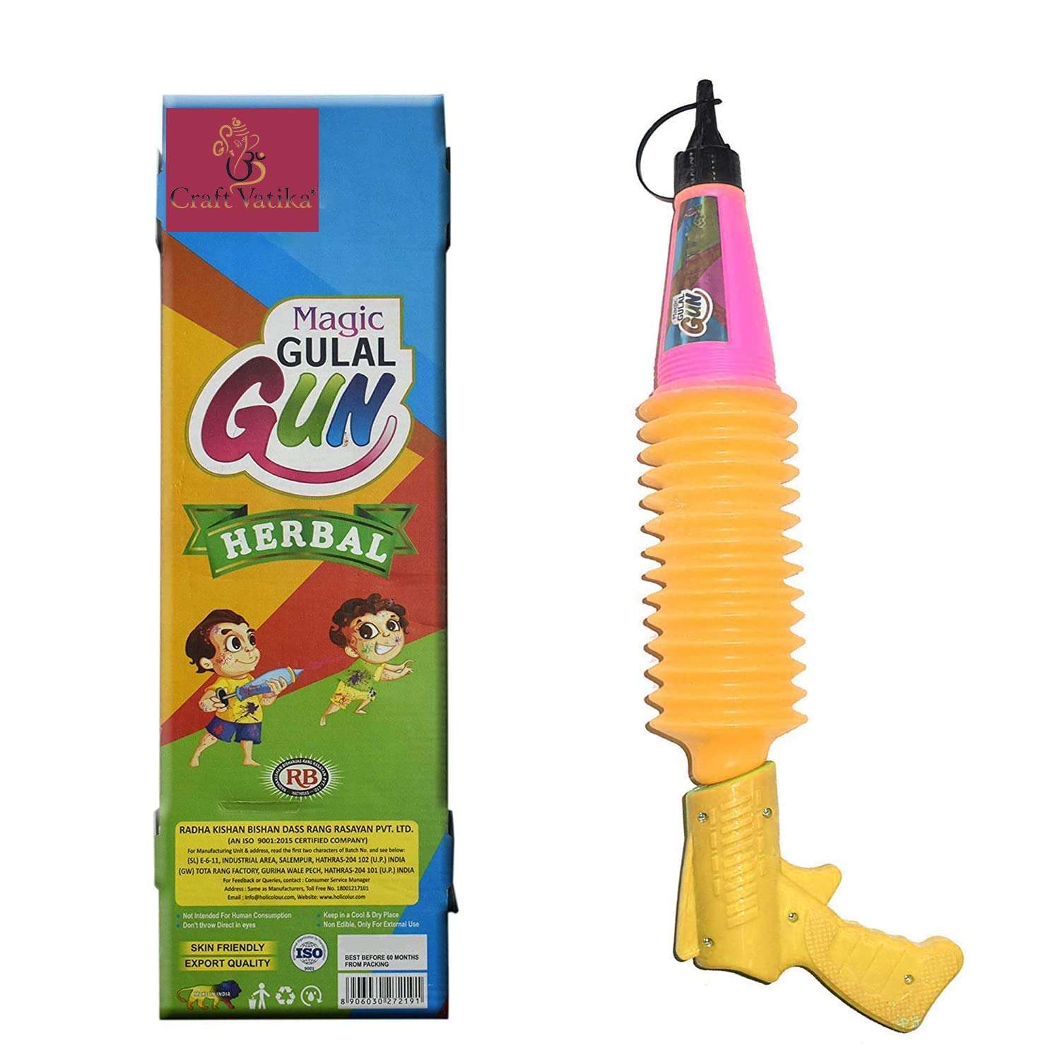 CraftVatika Holi Colour Gulal Pichkari Organic Holi Colours for Kids Natural Holi Prefilled Gulal Pichkari with Refill Gulal Packet 160g (80g x 2) for Festival Party Holi Party 3
