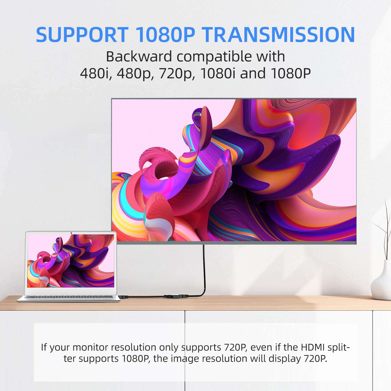 HDMI Splitter Cable 1 Male to Dual HDMI 2 Female Y Splitter, Male to Dual HDMI 2 Female Cable Supports Full HD 1080P Resolutions for X-box/ P'S4 /HD-TV /DVD Players 4