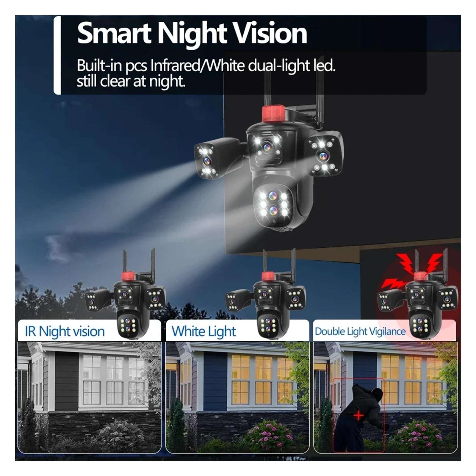 QDVOPHZA 10K 20MP Four Screens WiFi IP Camera Outdoor 10X Zoom 360°View PTZ Cam AI Tracking CCTV Video Surveillance Security Camera(A/U,10K 10XZoom Add 128G) 5