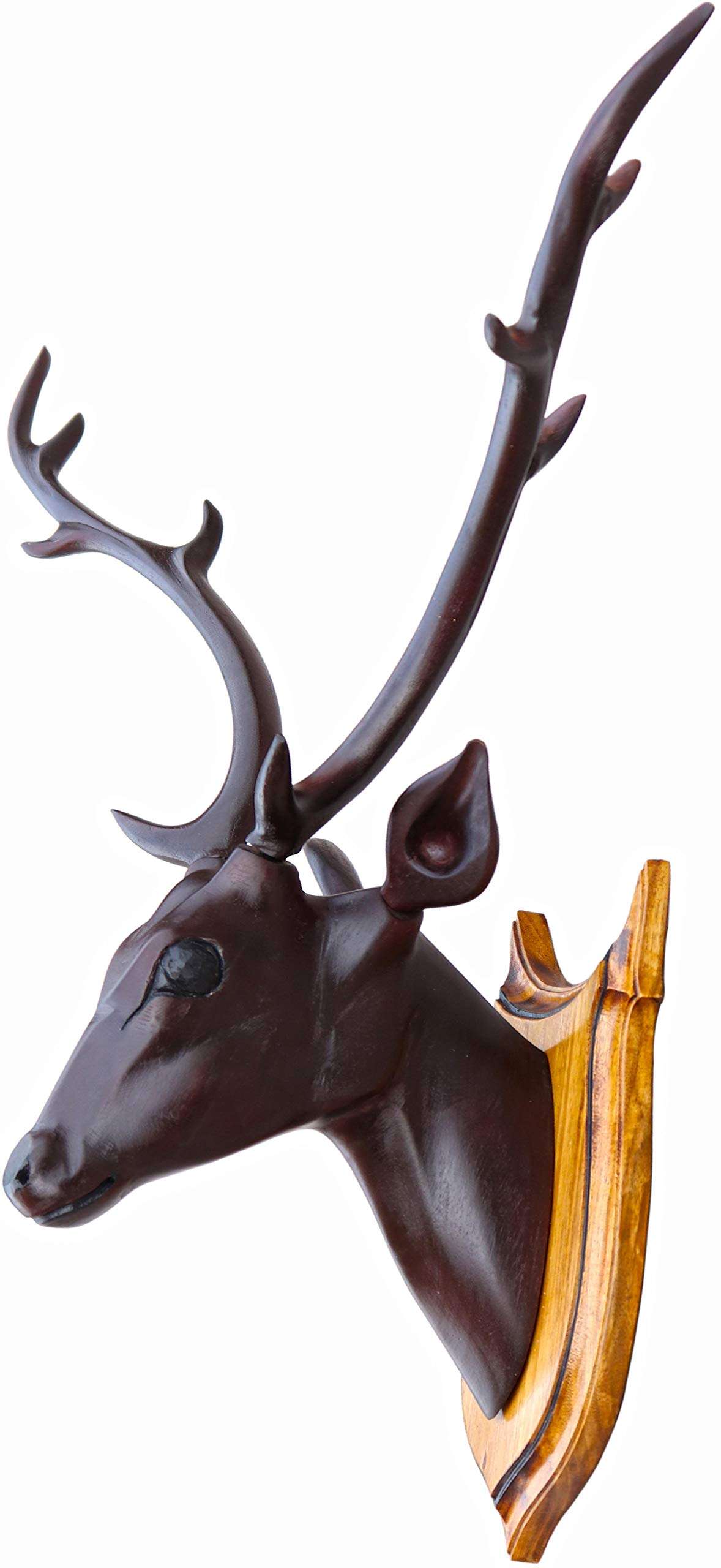 Bankura Traditional Art Center, Deer Head Long Neck Wooden Handmade Showpiece Wall Mounted and Wall Hanging Hook Home Decor 56cm, Black 4