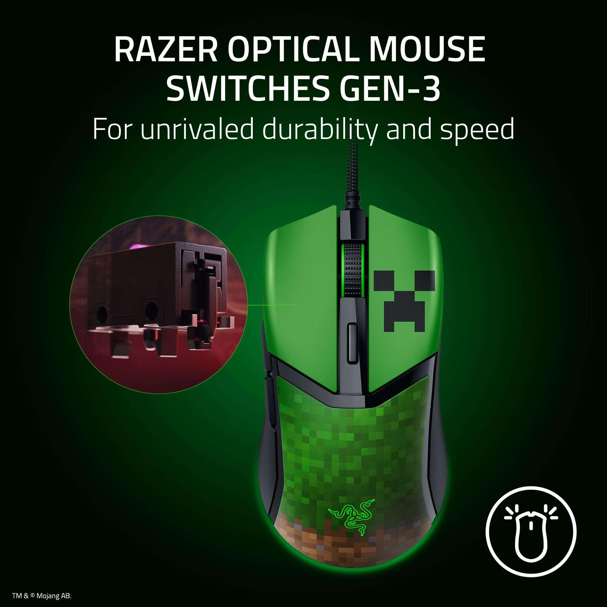 Razer Cobra Minecraft Edition - Lightweight Wired Gaming Mouse - 8500 DPI Sensor (58g, Optical Mouse Switches 3th Gen, Chroma Lighting with Gradient Underglow, Speedflex Cable) Minecraft 5