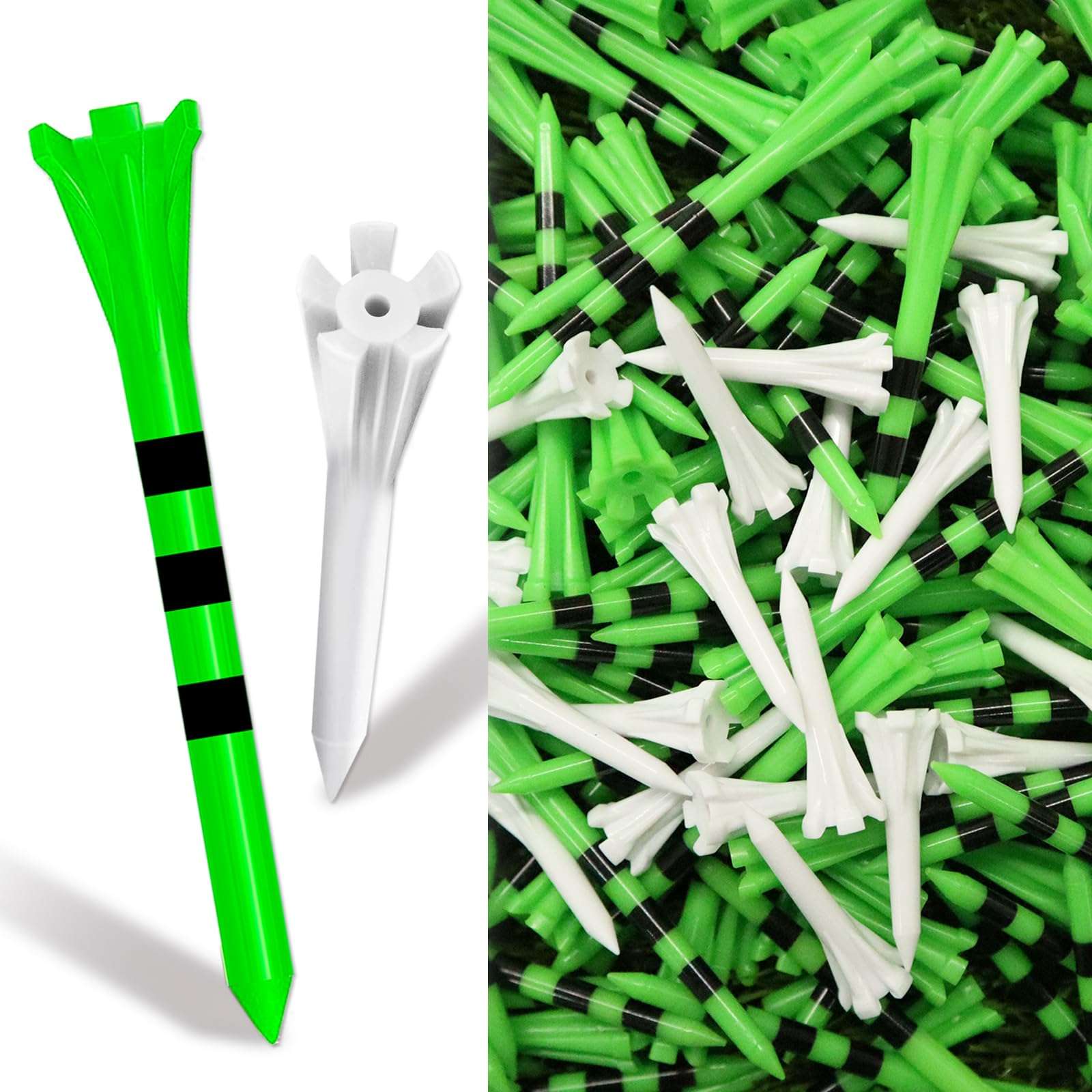 FINGER TEN Golf Tees Plastic 3 1/4 2 3/4 1 1/2 Inch Unbreakable 80 Driver Tees with 20 Iron Tees Mixed Pack, Durable Long Short Golf Tee for Iron Shots Reduce Friction (3 1/4 and 1 1/2 Green) 1