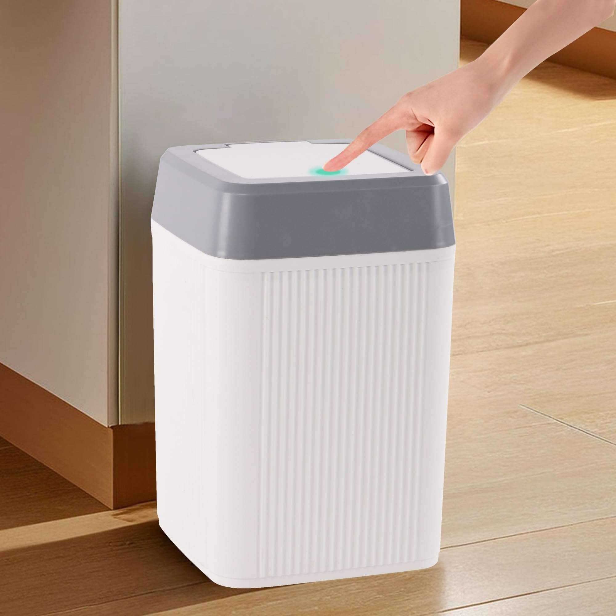Heart Home 10 Ltr Plastic Waste Basket for Kitchen Dustbin with One Touch Press Open Lid | Office and Bathroom Dustbin Garbage Trash Can Bin | Portable Dust Bins for Home | Orbit | White 1