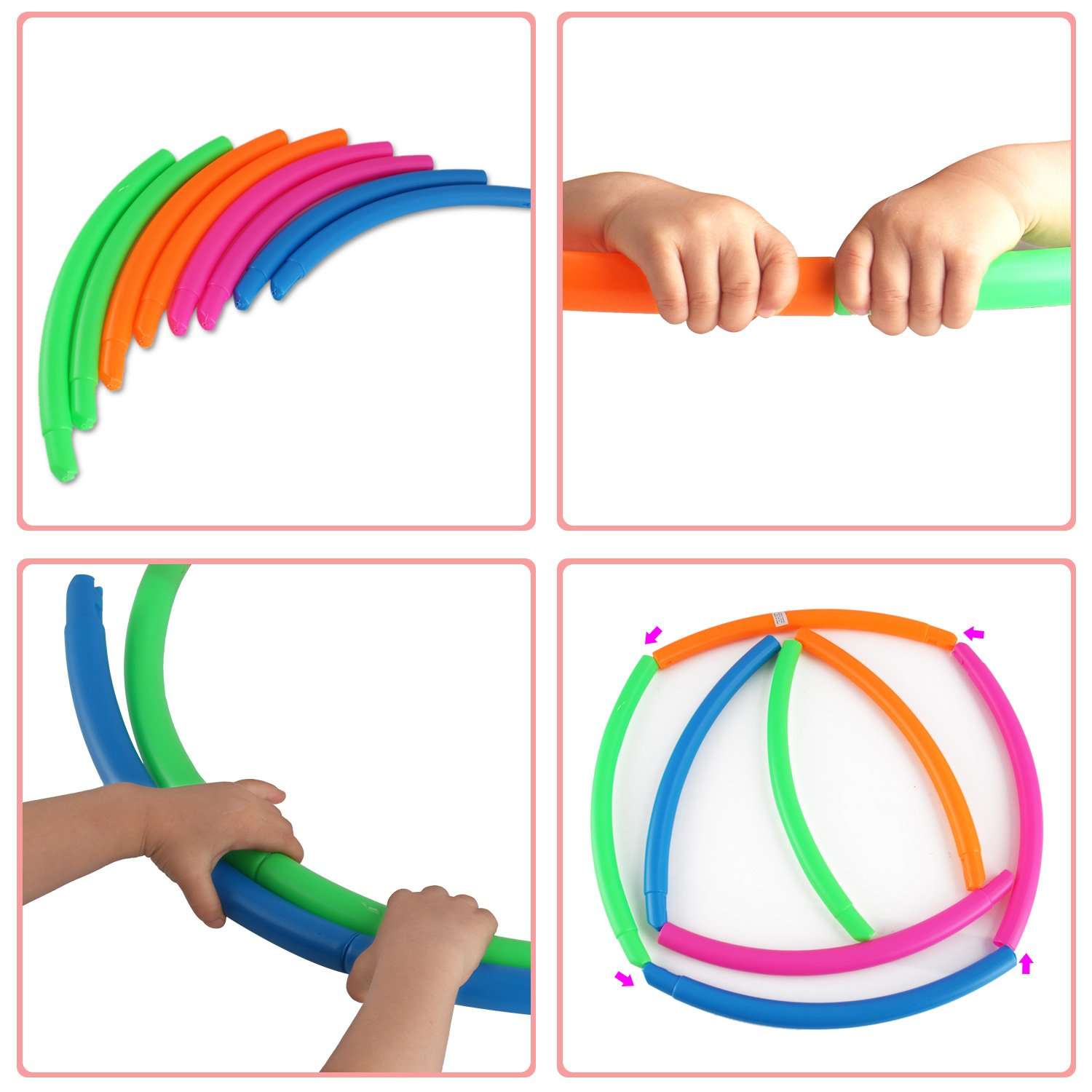 42" Exercise Hoop Snap Together Detachable Adjustable Weight Plastic Large Toy Hoop Spinning Rings for Sports and Playing 3