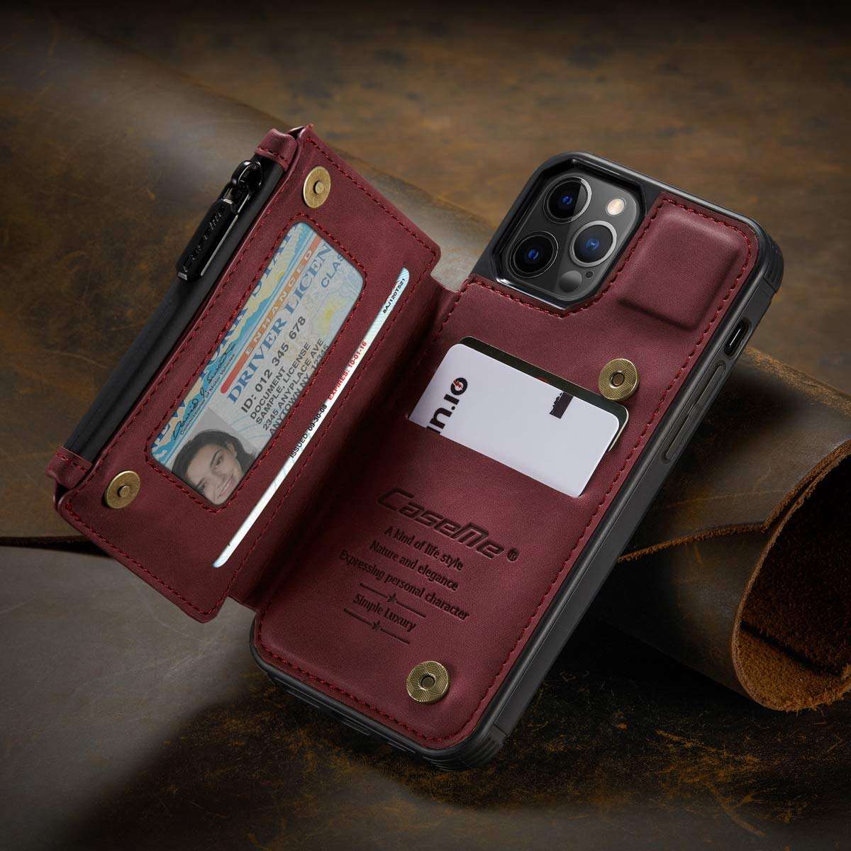 SWP Case for iPhone 12 Pro Max 5G, Wallet Case w/ 3 Card Slots [RFID Blocking] [1 Money Pocket], Credit Card Holder Cases w/Wristlet Zipper Wallet for iPhone 12 Pro Max 6.7 inch 2020 (red) 2