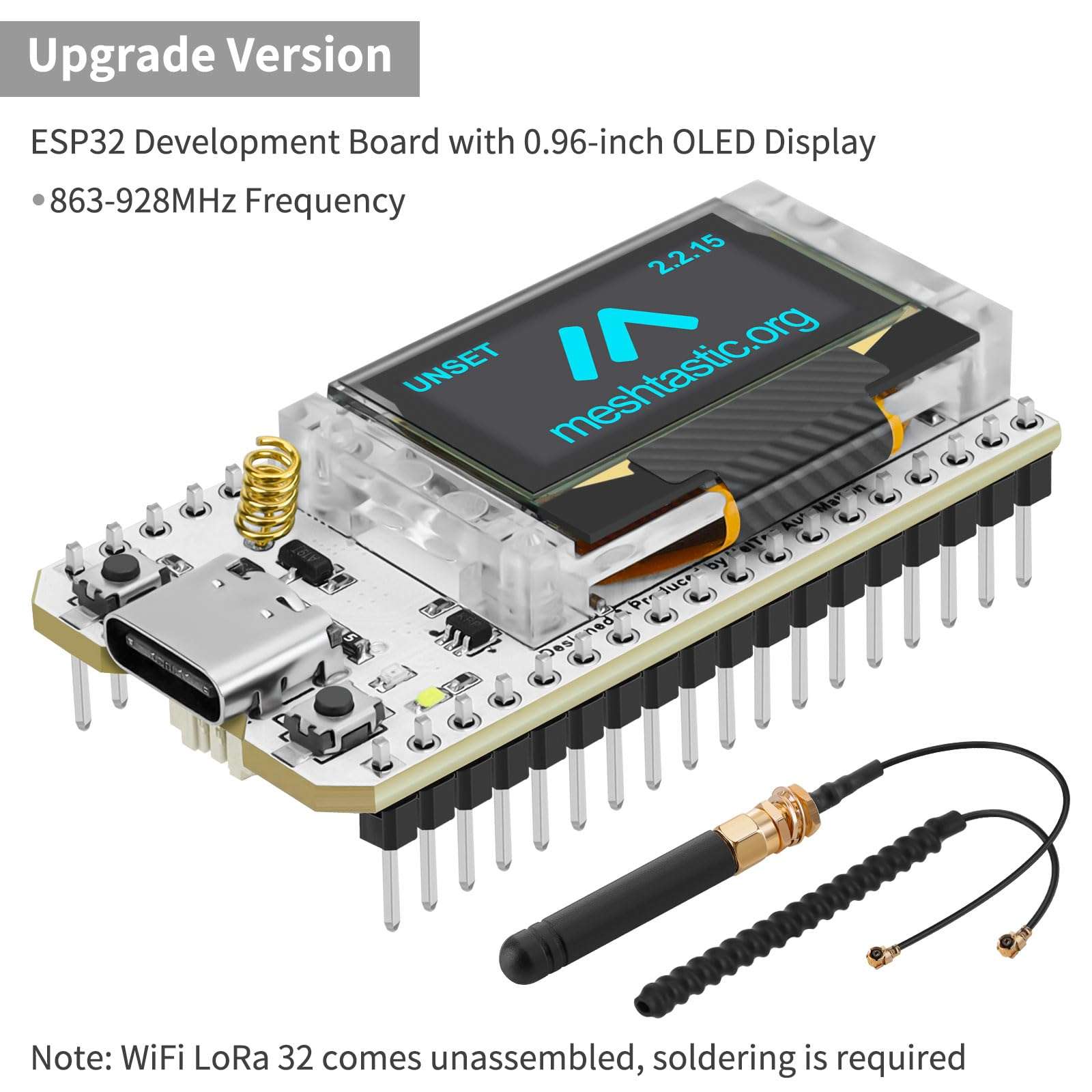 MakerFocus ESP32 LoRa V3 Development Board with 2000mAh Battery and 915MHz Antenna, Integrated WiFi Bluetooth SX1262 CP2102 0.96-inch OLED Display Type C for Meshtastic IoT Arduino Intelligent Scene 3