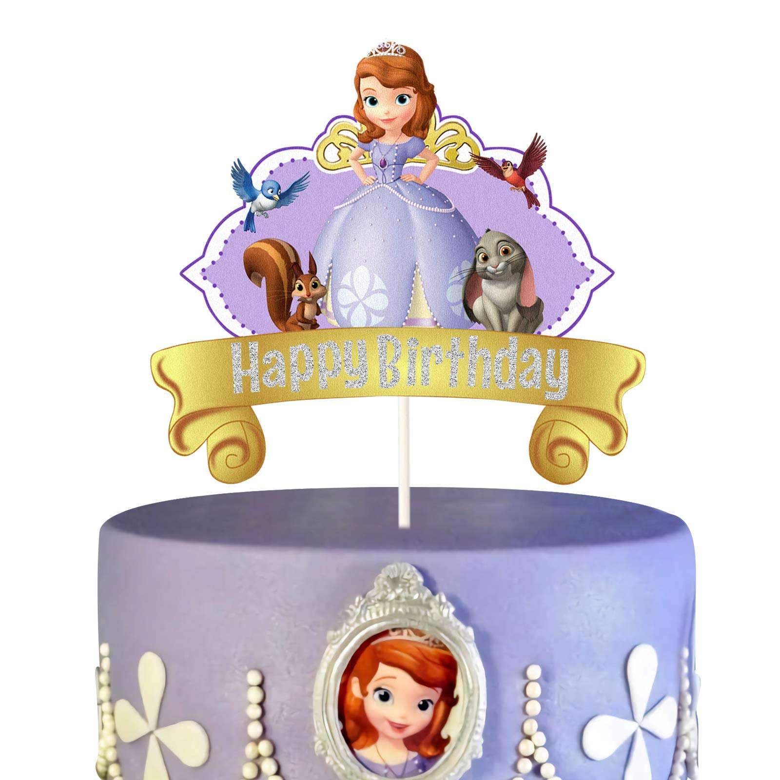 LYNHEVA Glitter Sofia Cake Topper, Disney Princess Sofia Inspired Cake Topper, Sofia The First Theme Birthday Party Suppliers, Girls Princess Bday Party Favor 1