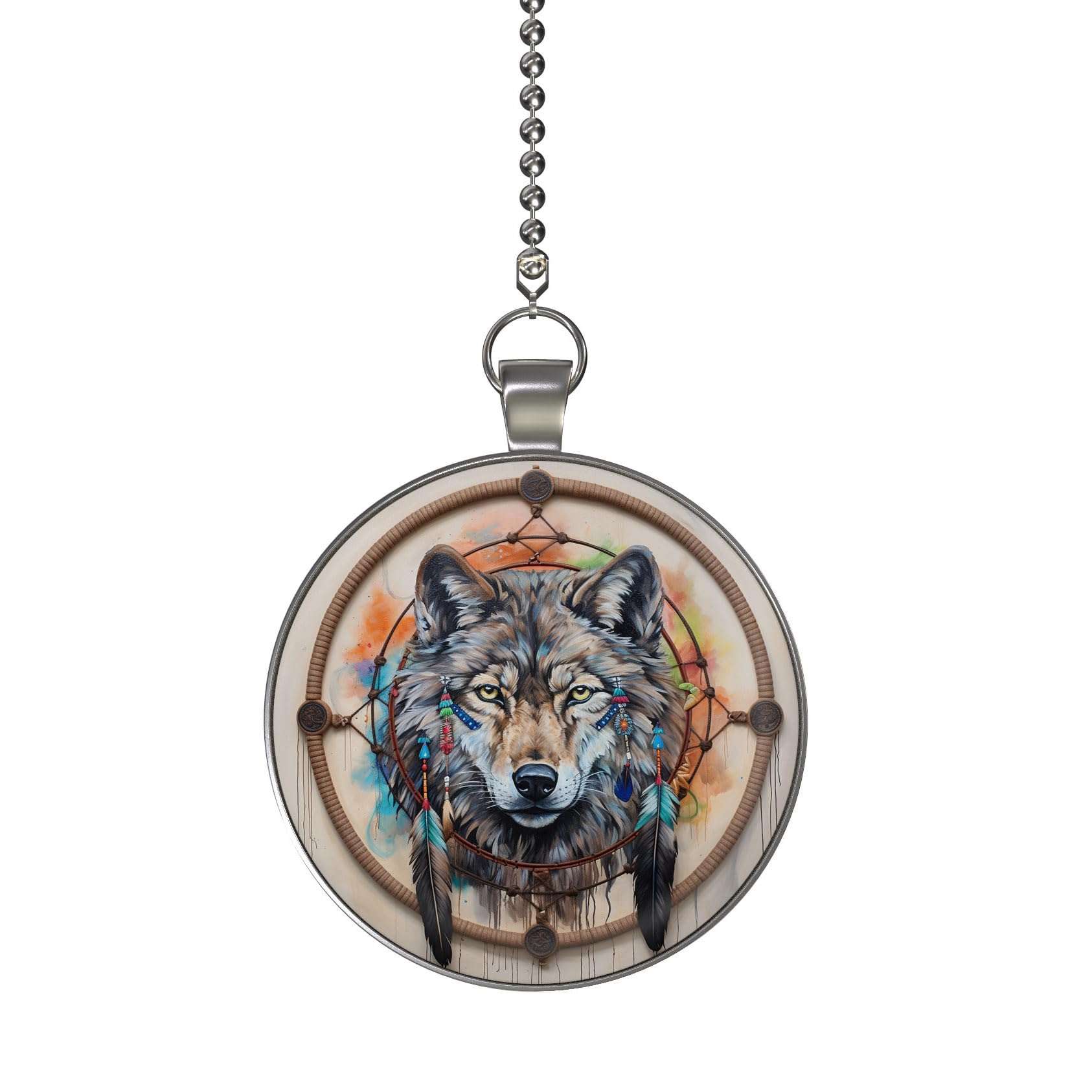 Gotham Decor Native American Timber Wolf Dreamcatcher Single Ceiling Fan and Light Pull Chain Pendant/Fan Pull 1