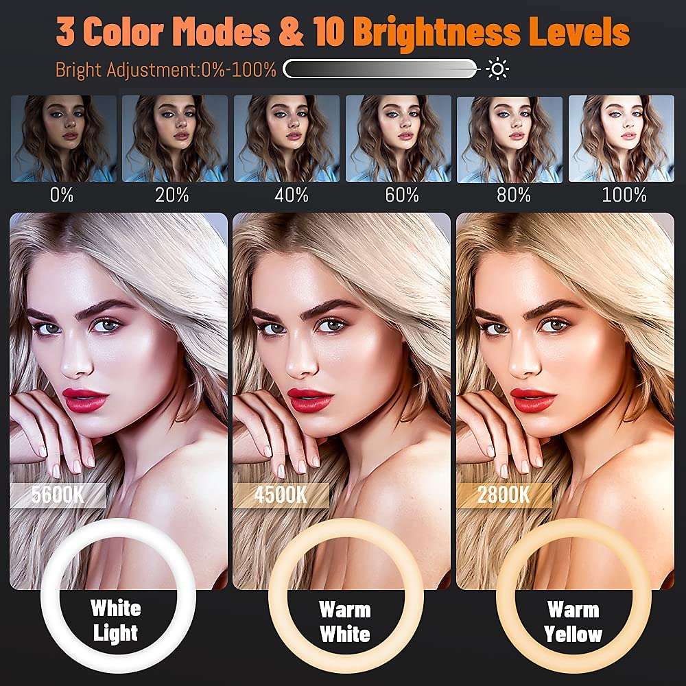 12" Ring Light with 57" Floor/7" Desk Stand and 2 Phone Holders, Selfie Ring Light for Computer/Phone/Laptop/Webcam 2