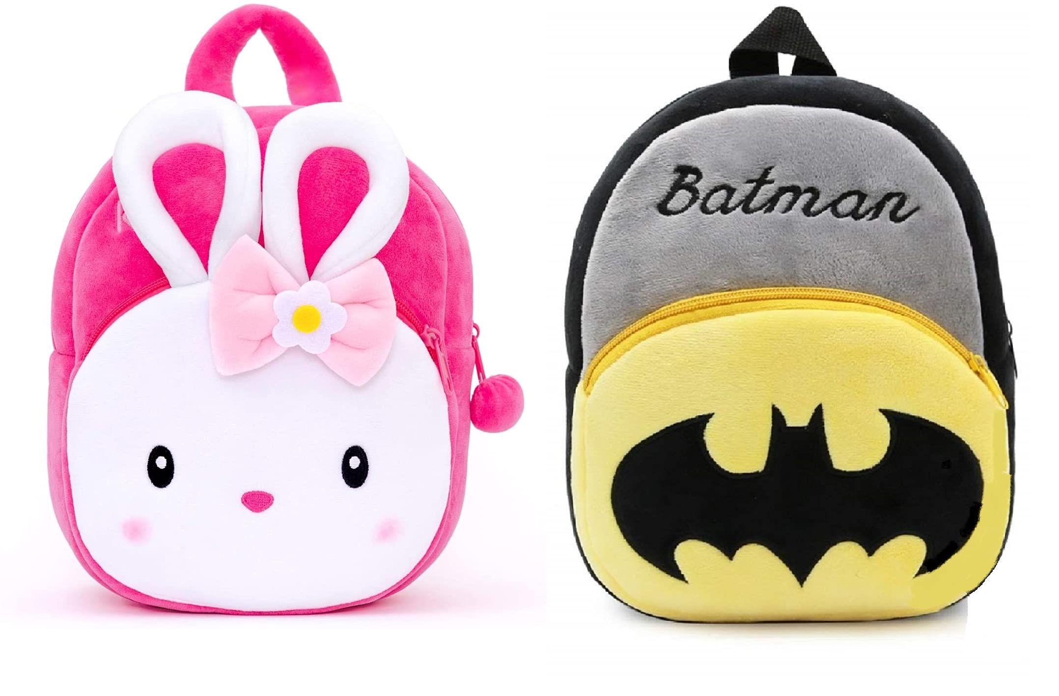 Black Hill Kids School Bag Soft Plush Backpack Cartoon Bags Mini Travel Bag for for Girls Boys Toddler Baby Konggi Rabbit & Batman