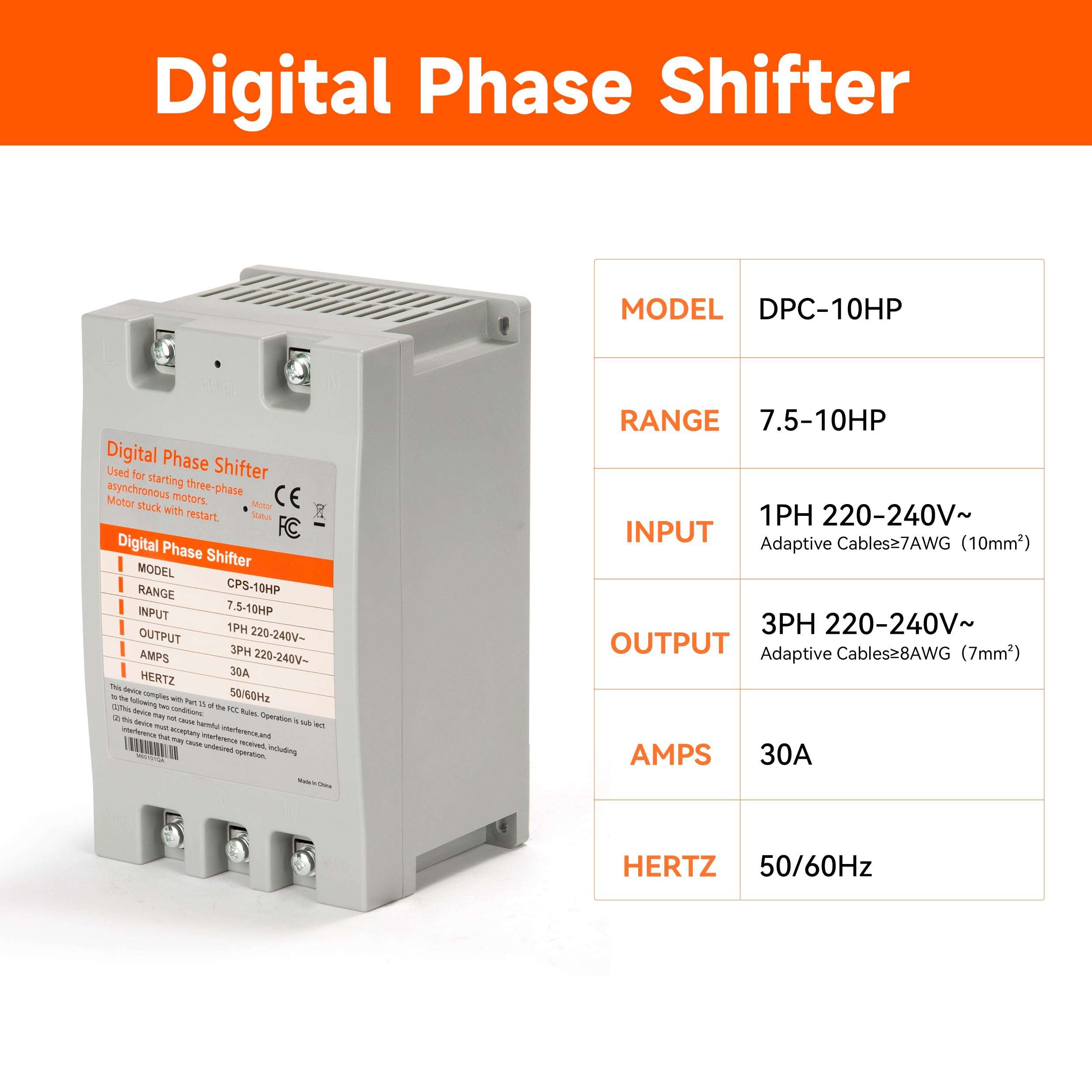 YMYP Single Phase to 3 Phase Converter - 7.5HP 23A 220V, Digital Phase Shifter for Residential and Light Commercial Use, 220V-240V Input/Output (One Converter for One Motor Only) 4