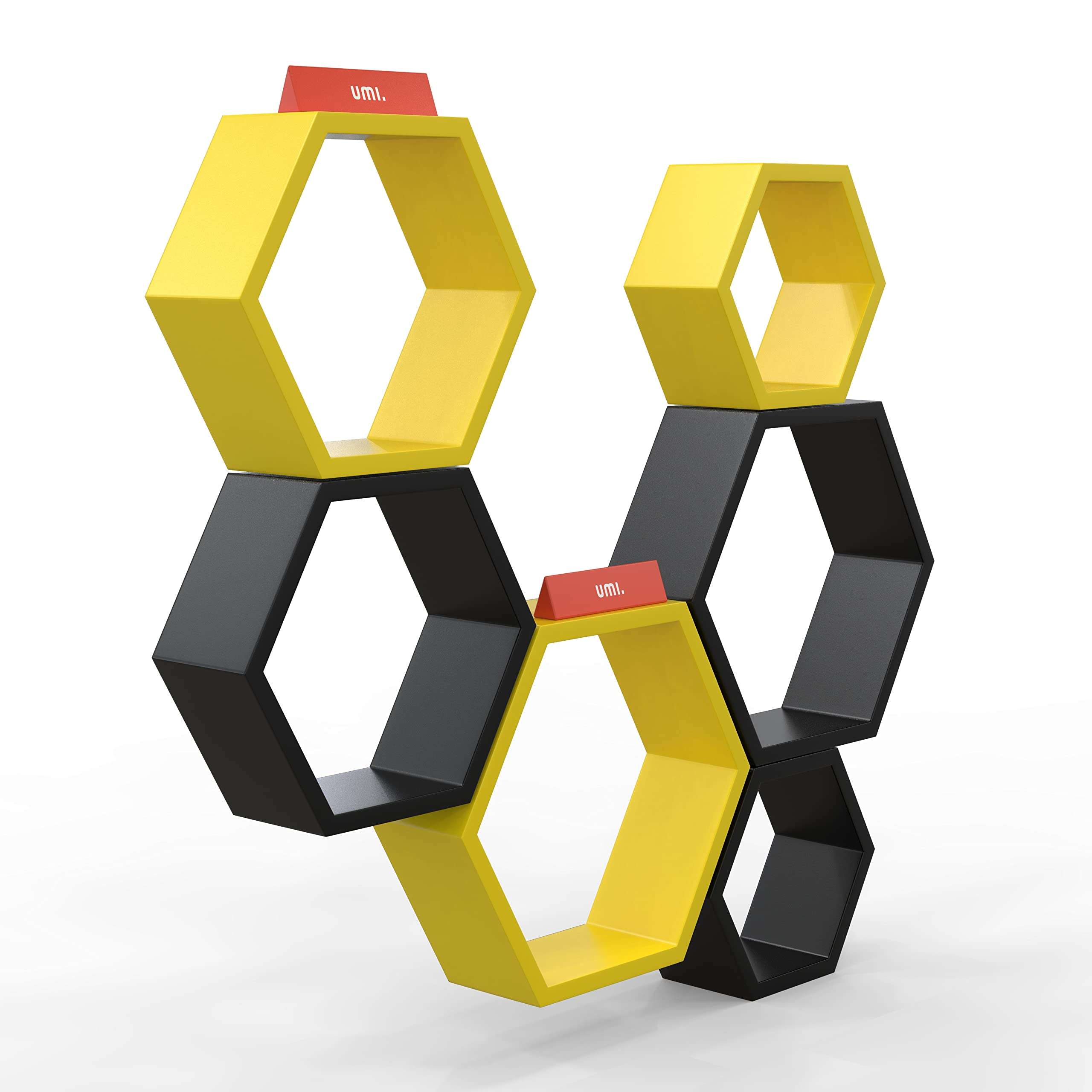 Amazon Brand – Umi Hexagonal Shape Wooden Floating Wall Shelves (Yellow & Black) 3