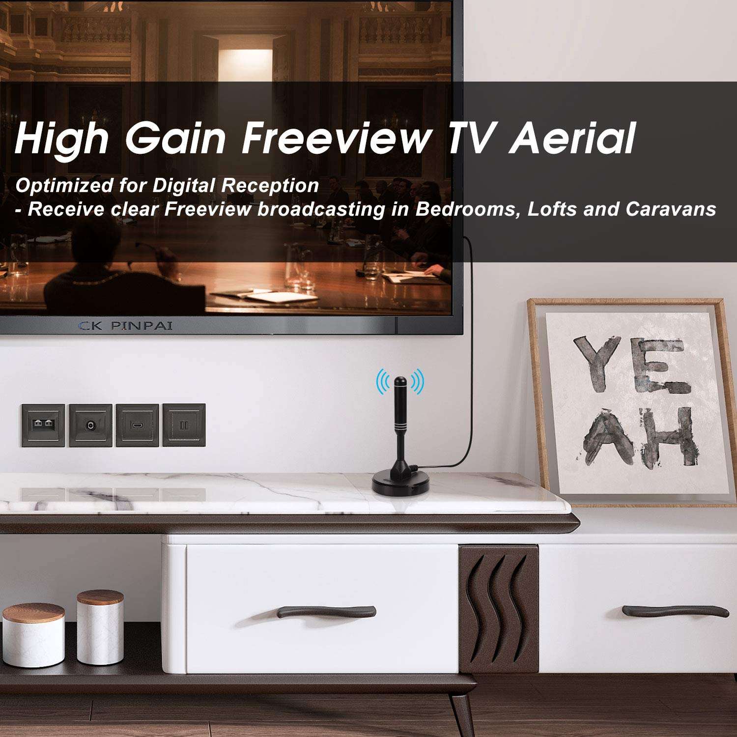 HDTV Antenna - August DTA240 - Indoor/Outdoor Portable Digital Aerial with Magnetic Base 6.5 feet Coax Cable 50 Miles Range 2